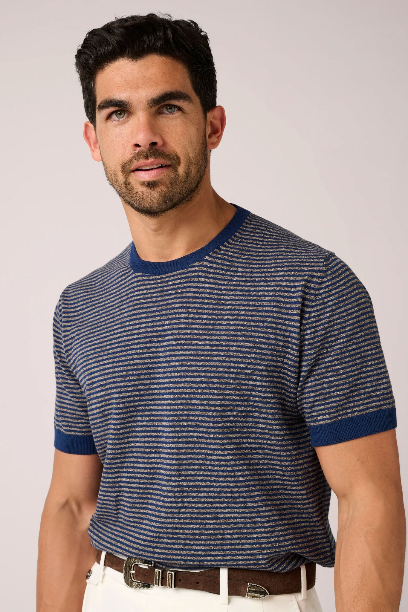 Christian Kimber Cullen Knit Tee - Blue and Oat Stripe