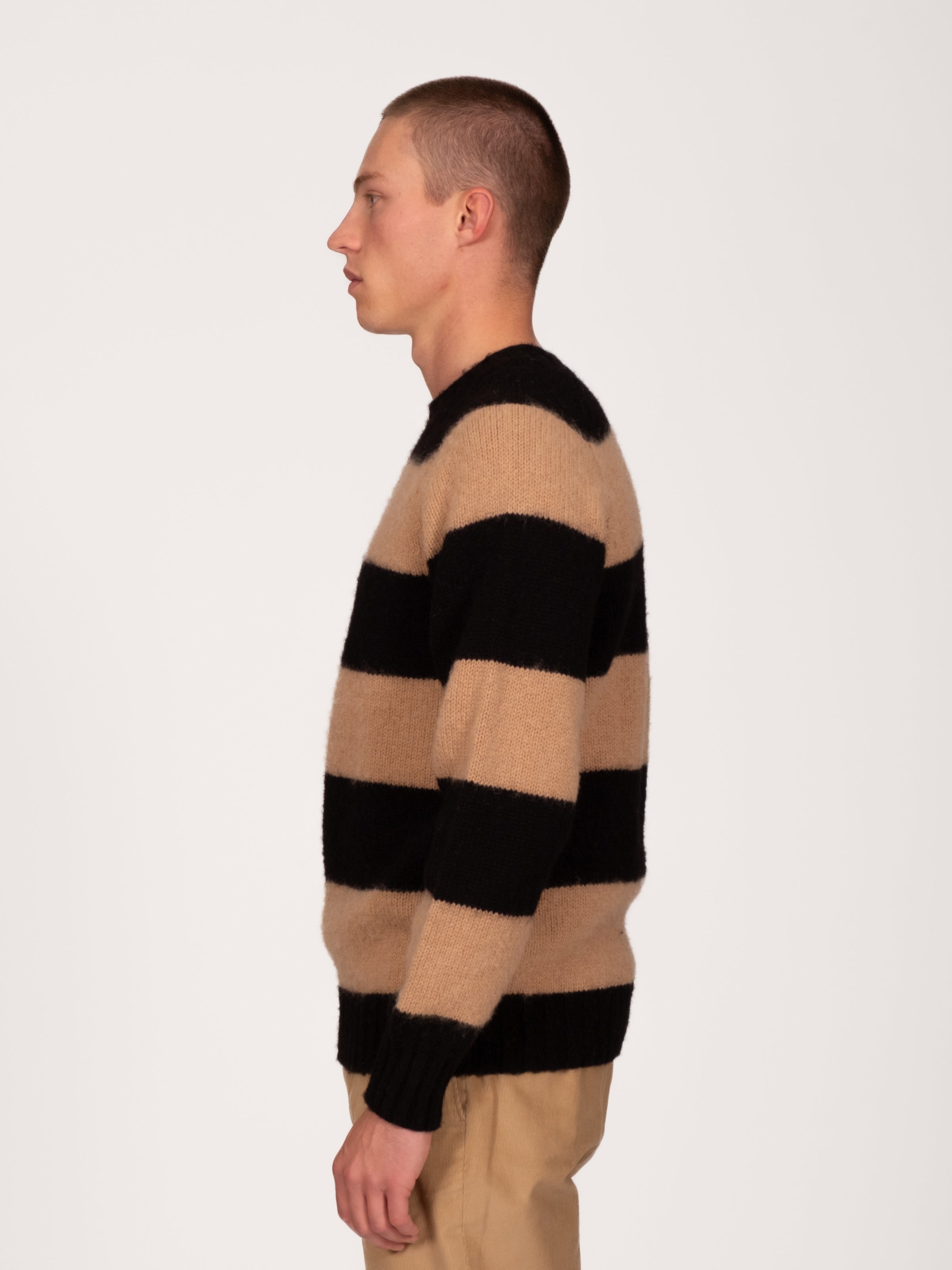 Chunky Striped Crew Neck Sweater - Black & Cashew