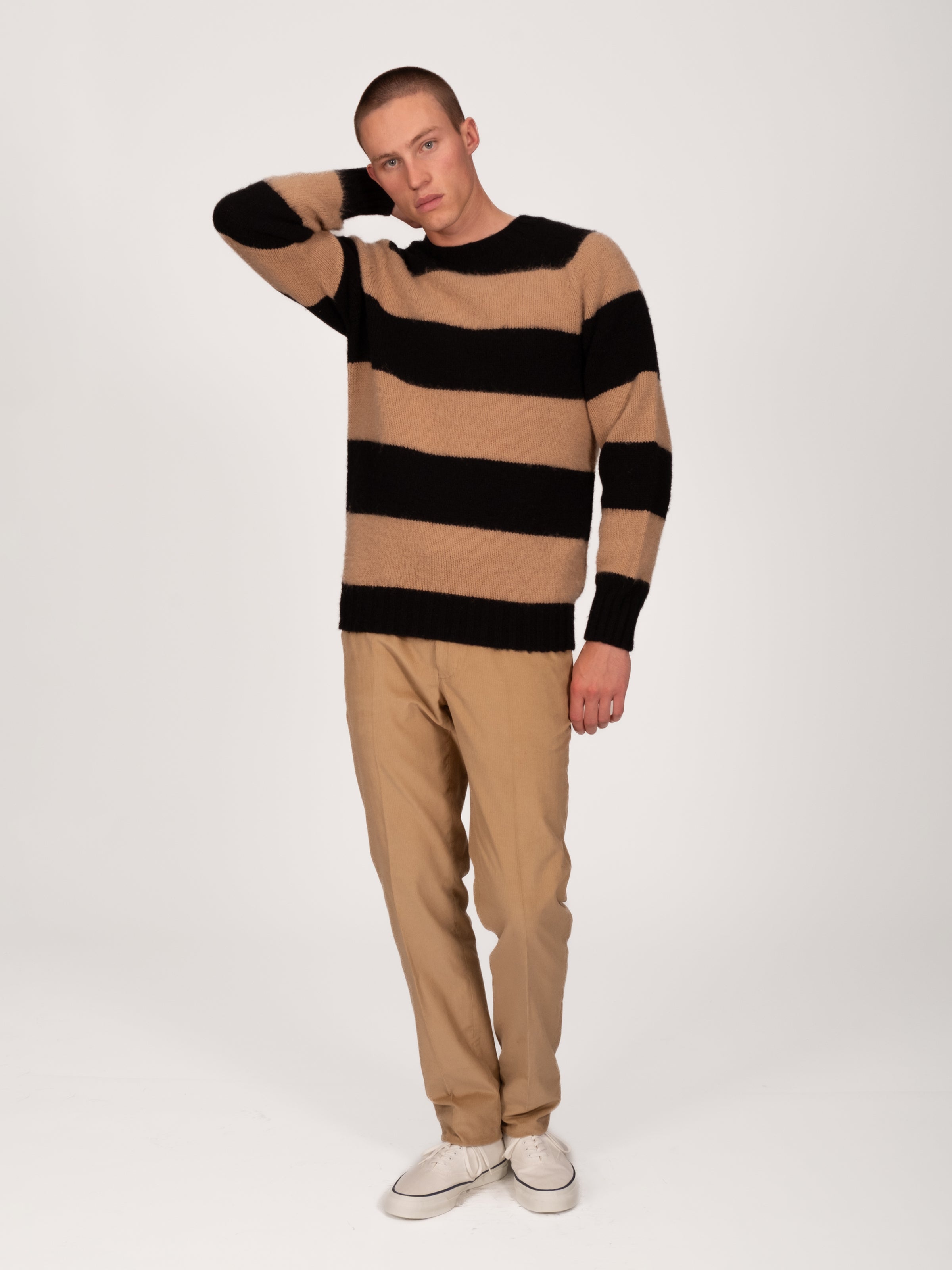 Chunky Striped Crew Neck Sweater - Flannel & Navy