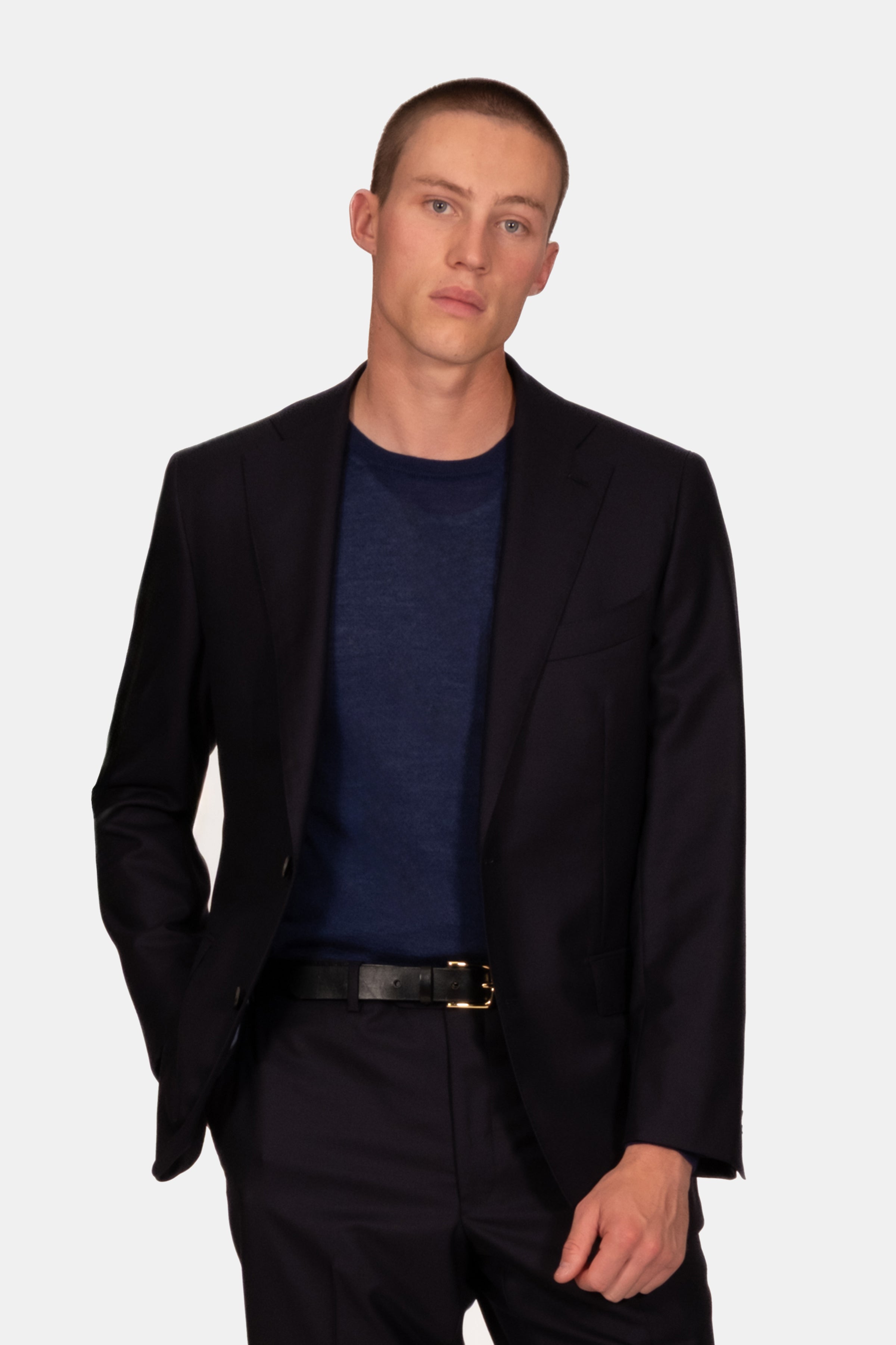 2 Ply Merino Crew Neck Sweater - Indigo Melange