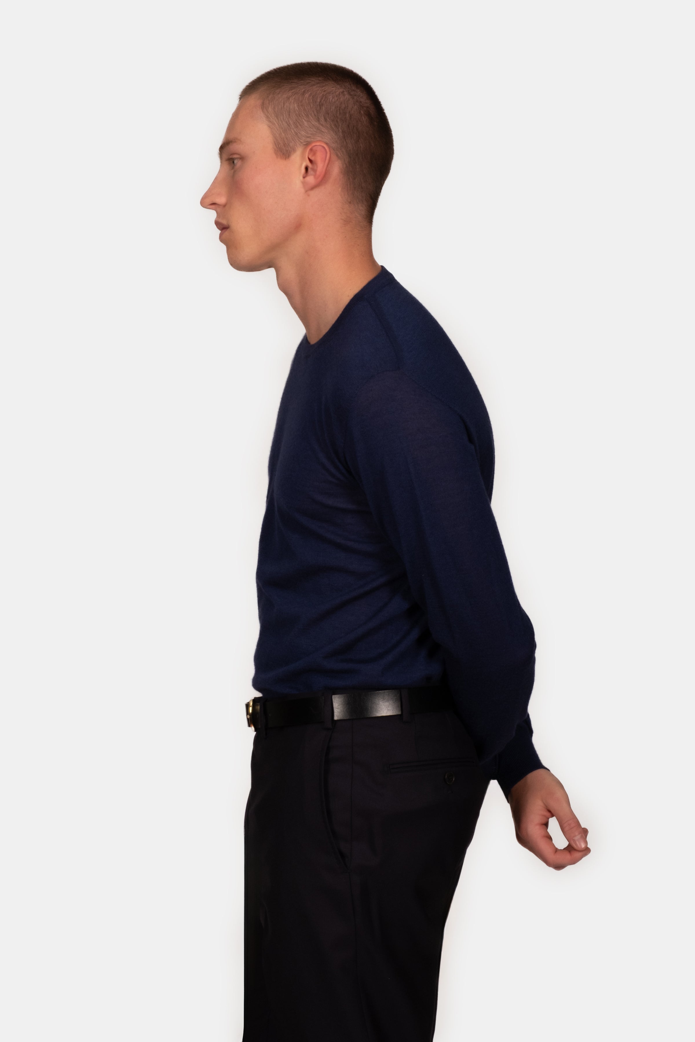 2 Ply Merino Crew Neck Sweater - Indigo Melange