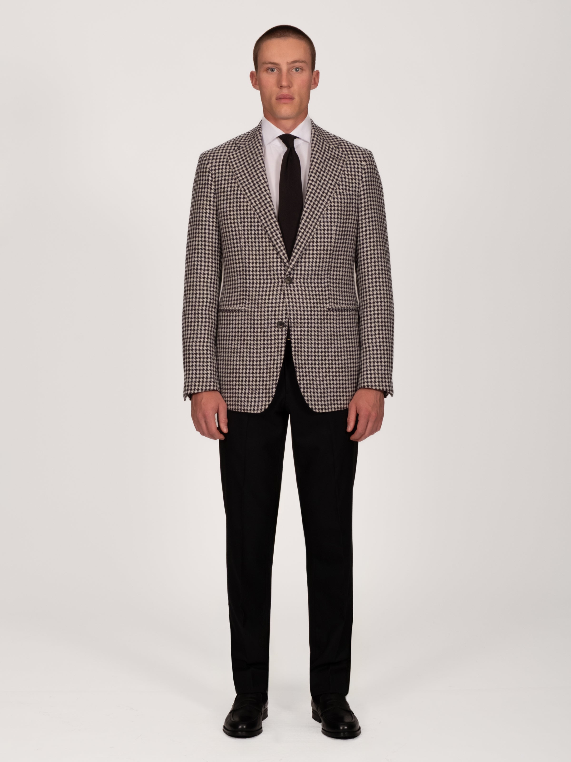 Wool Alpaca Silk Houndstooth Blazer - Midnight Off White