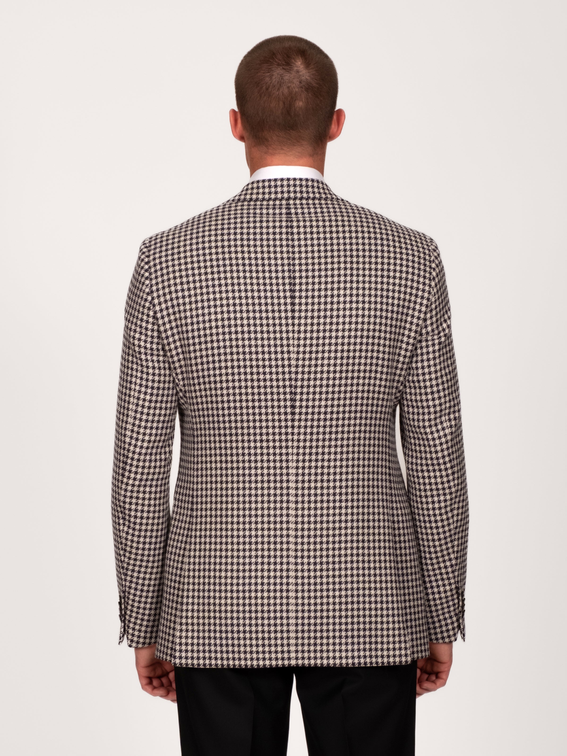 Wool Alpaca Silk Houndstooth Blazer - Midnight Off White