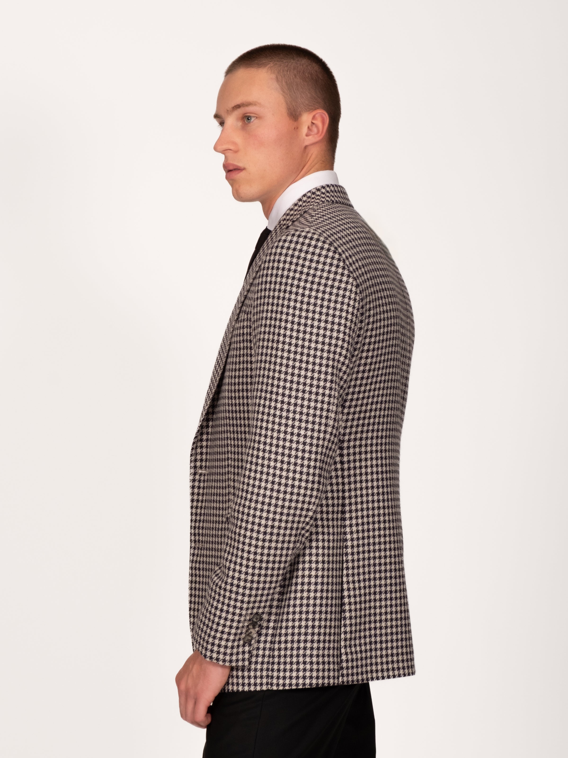 Wool Alpaca Silk Houndstooth Blazer - Midnight Off White