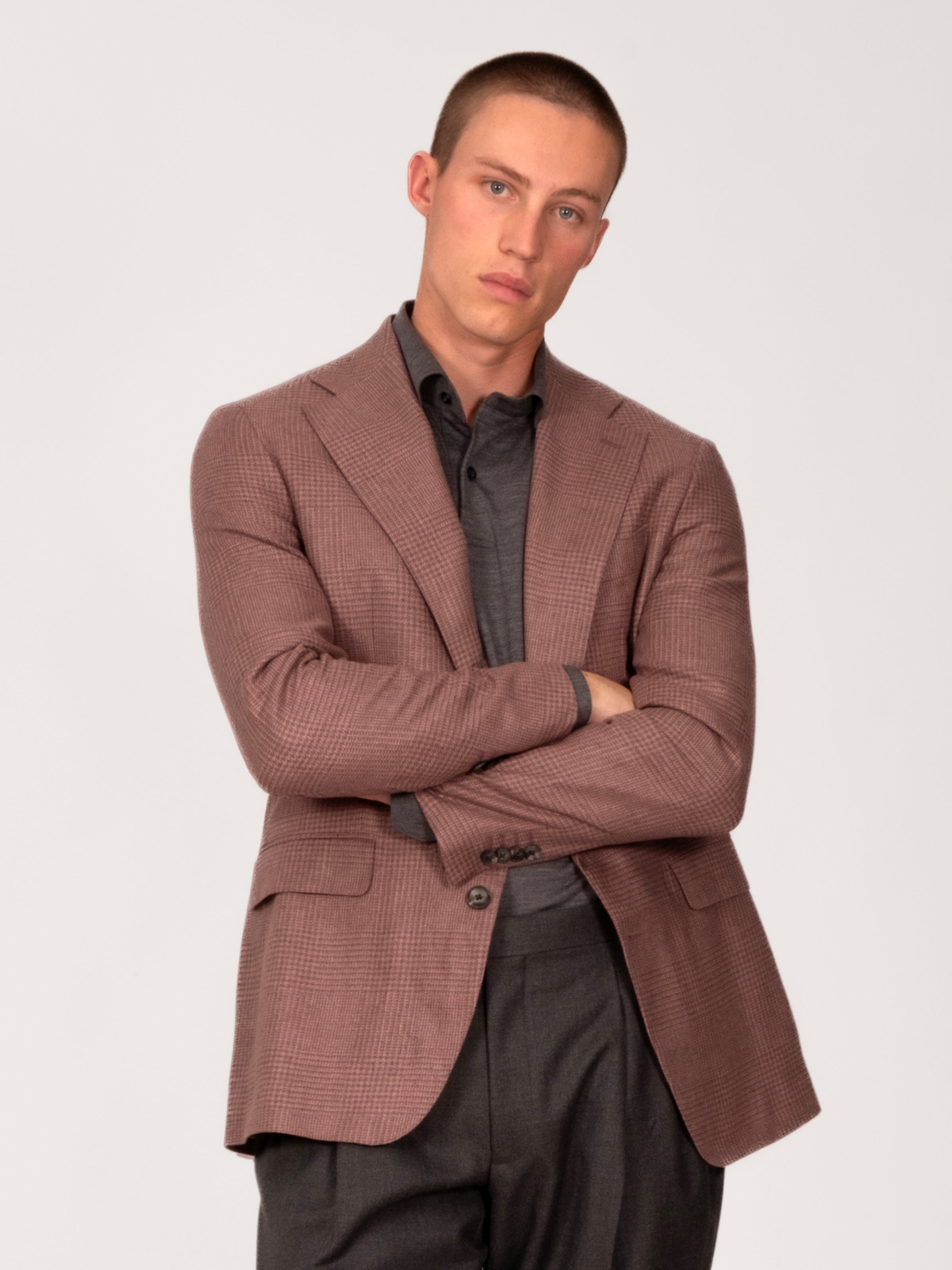 Silk Glencheck Blazer - Mauve
