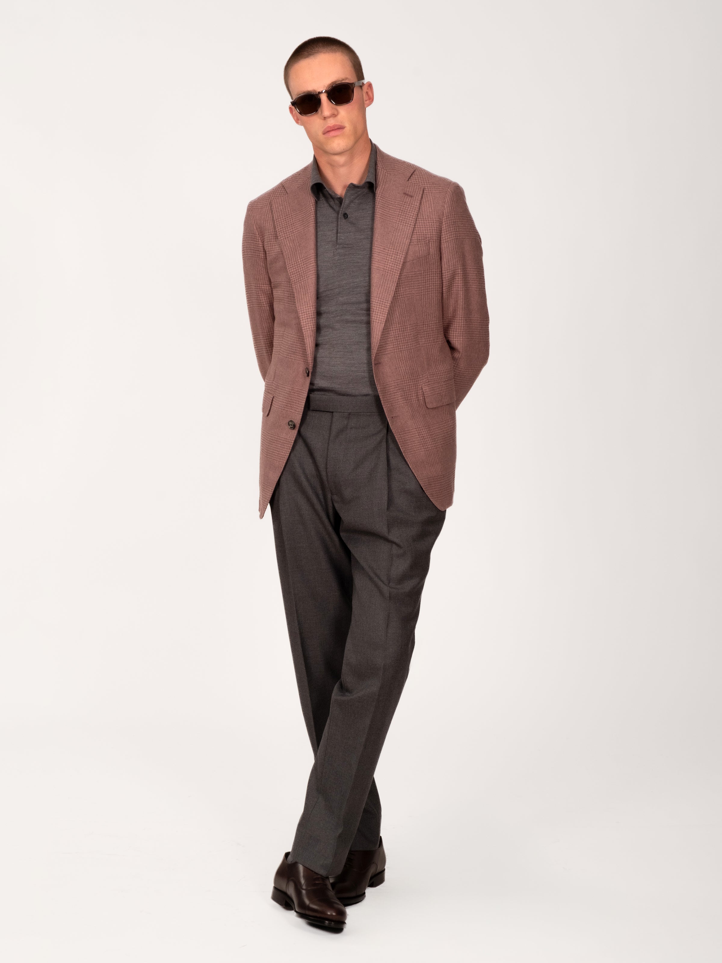 Silk Glencheck Blazer - Mauve