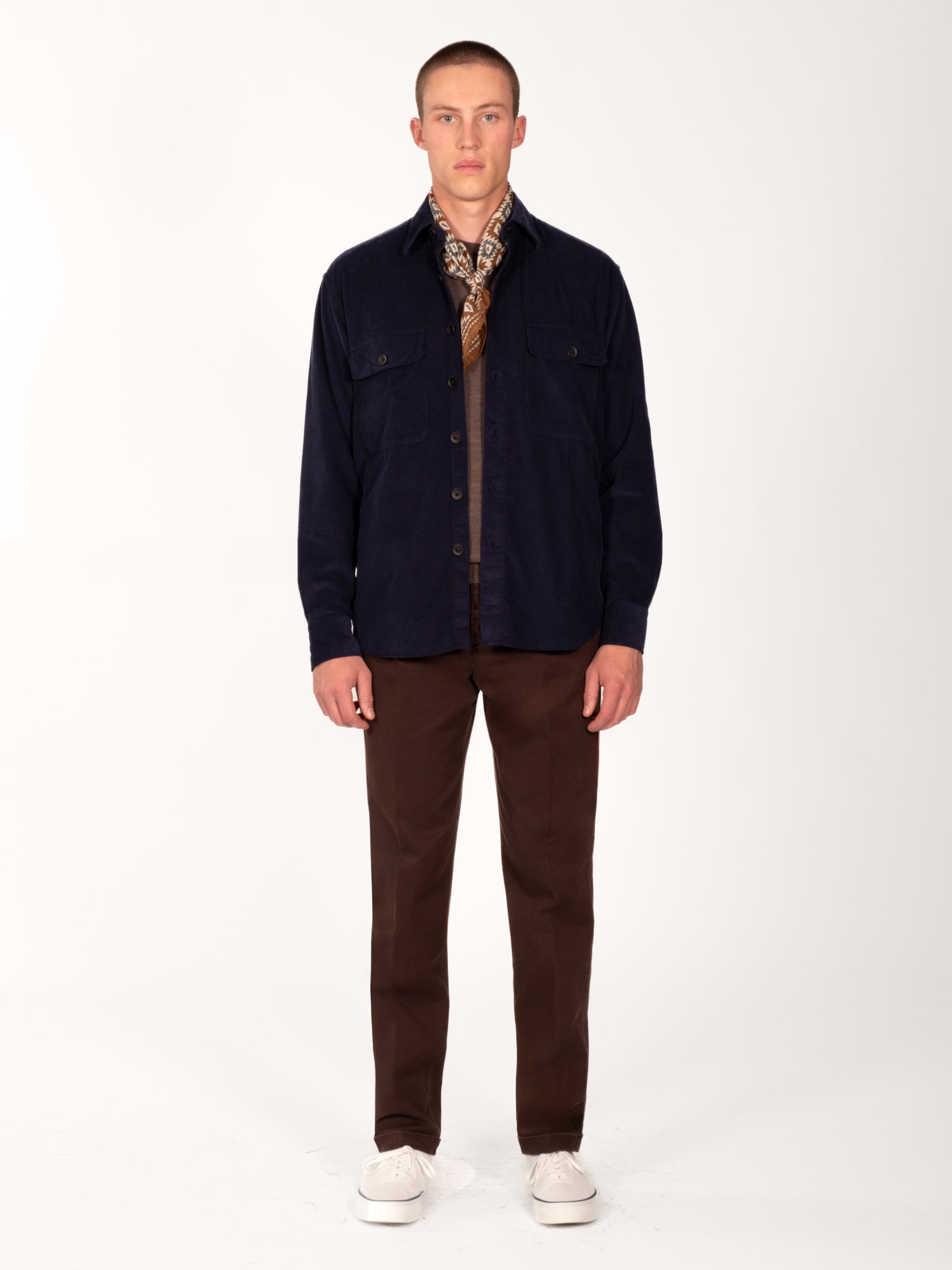 Cotton Corduroy Double Pocket Overshirt - Navy