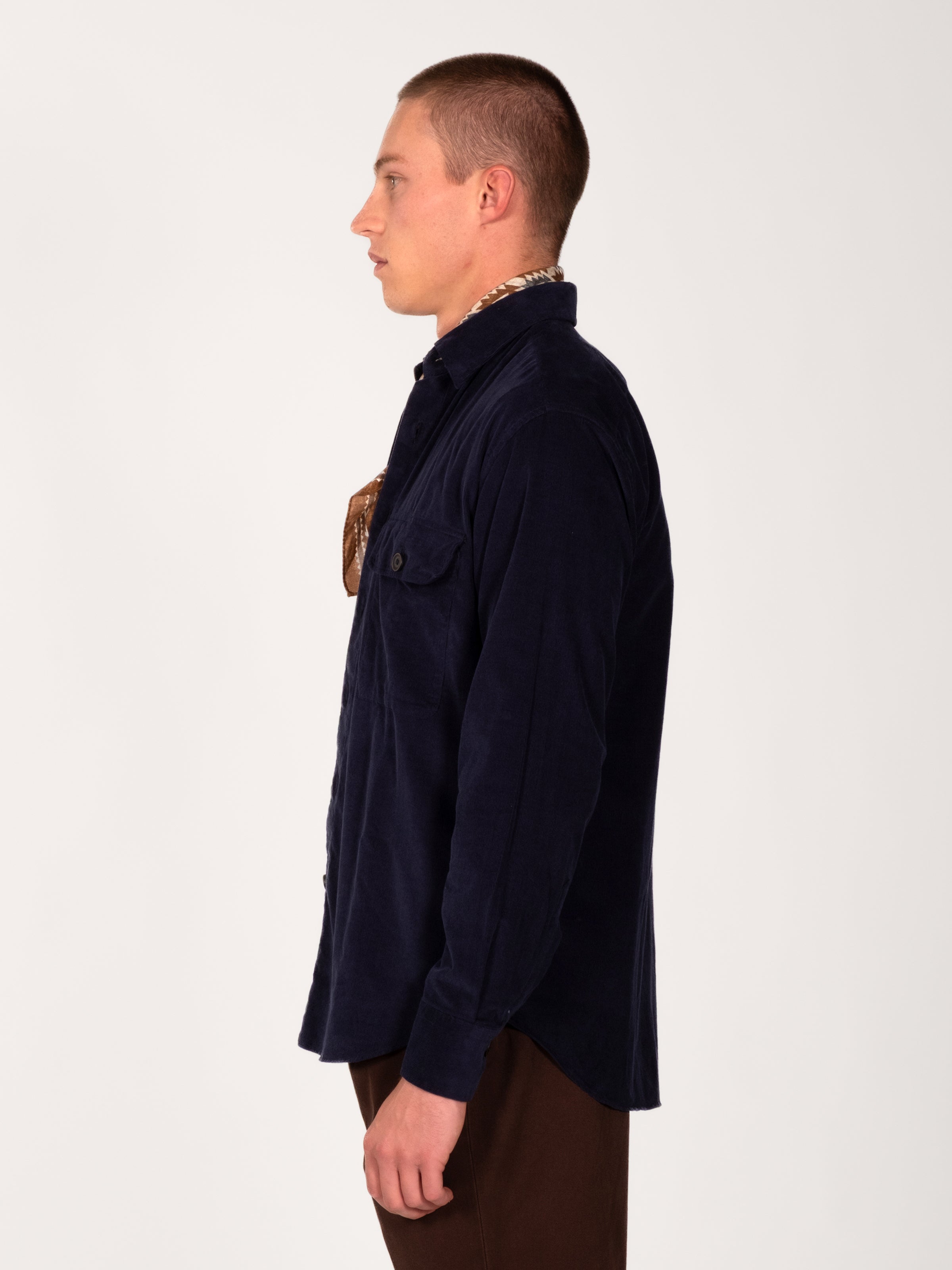 Cotton Corduroy Double Pocket Overshirt - Navy