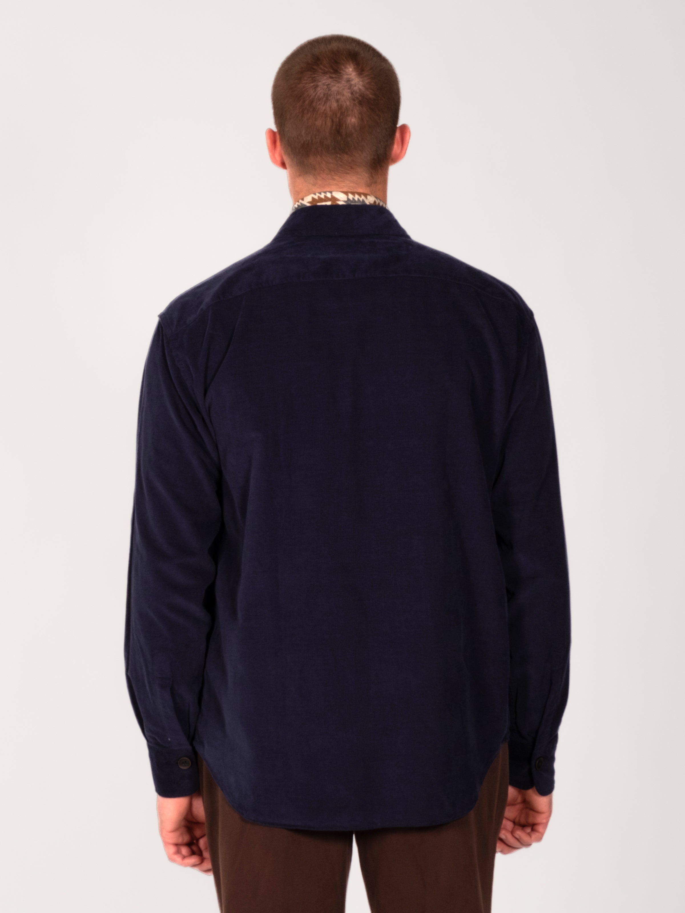 Cotton Corduroy Double Pocket Overshirt - Navy
