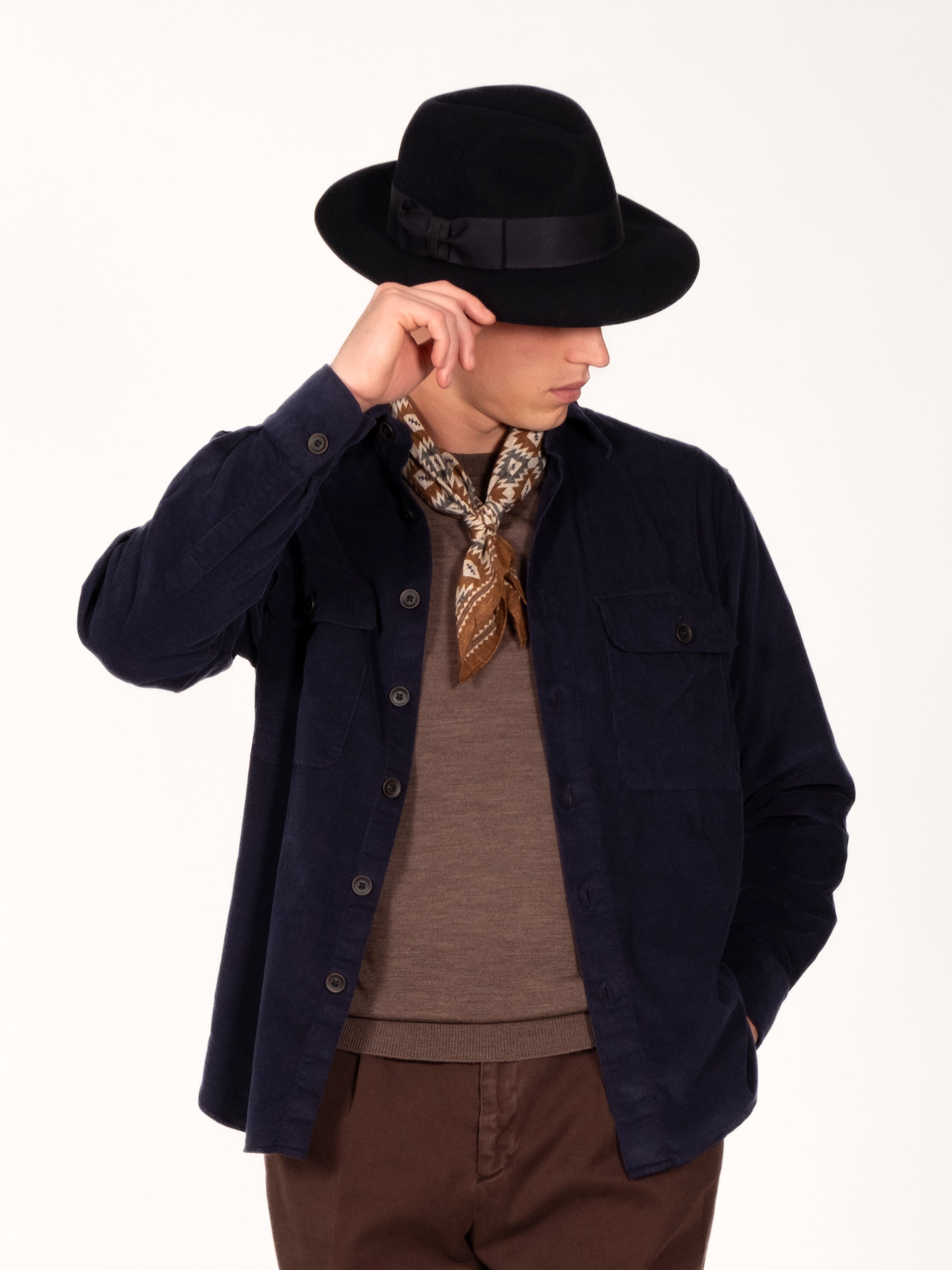 Cotton Corduroy Double Pocket Overshirt - Navy