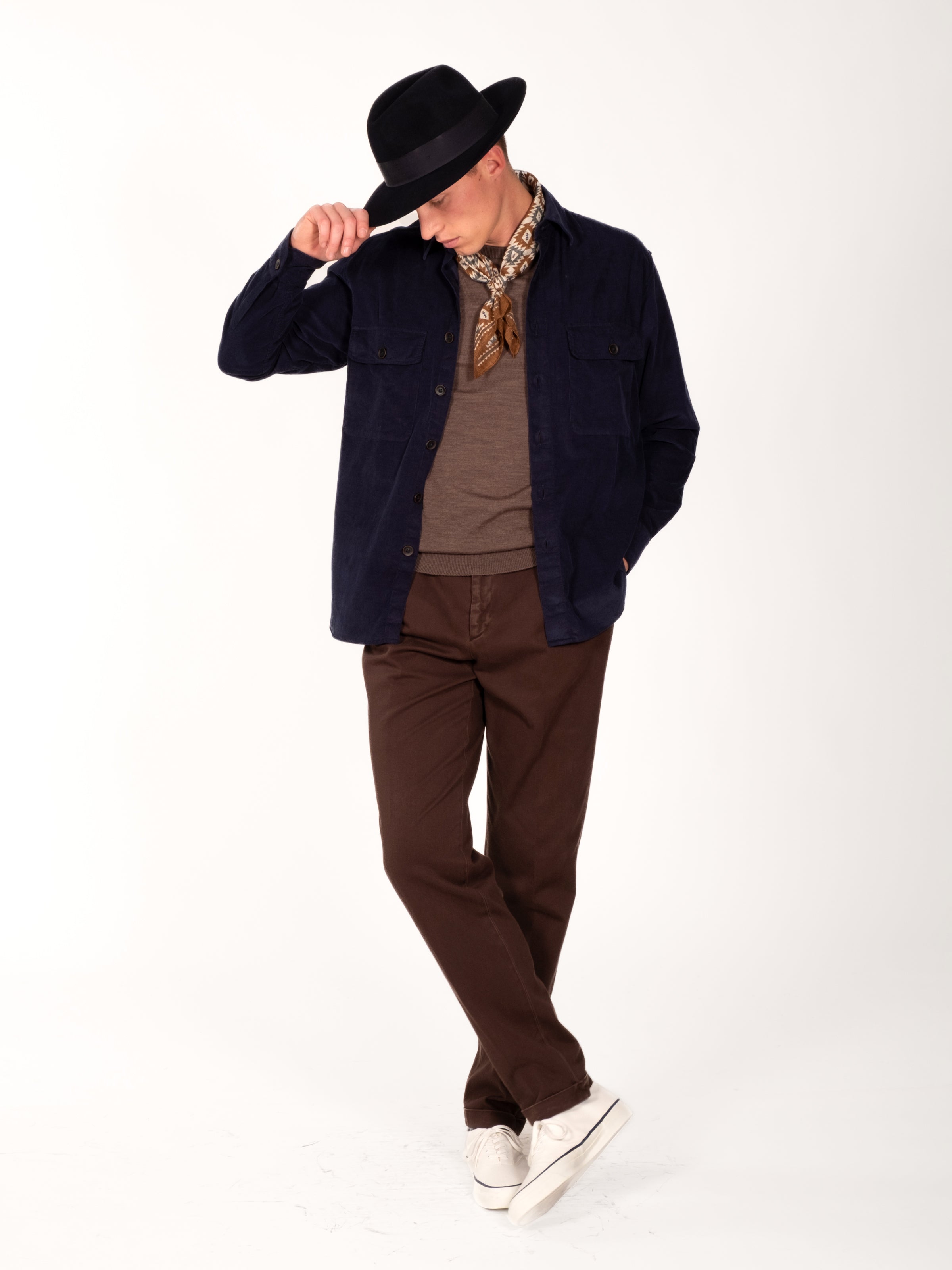 Cotton Corduroy Double Pocket Overshirt - Navy