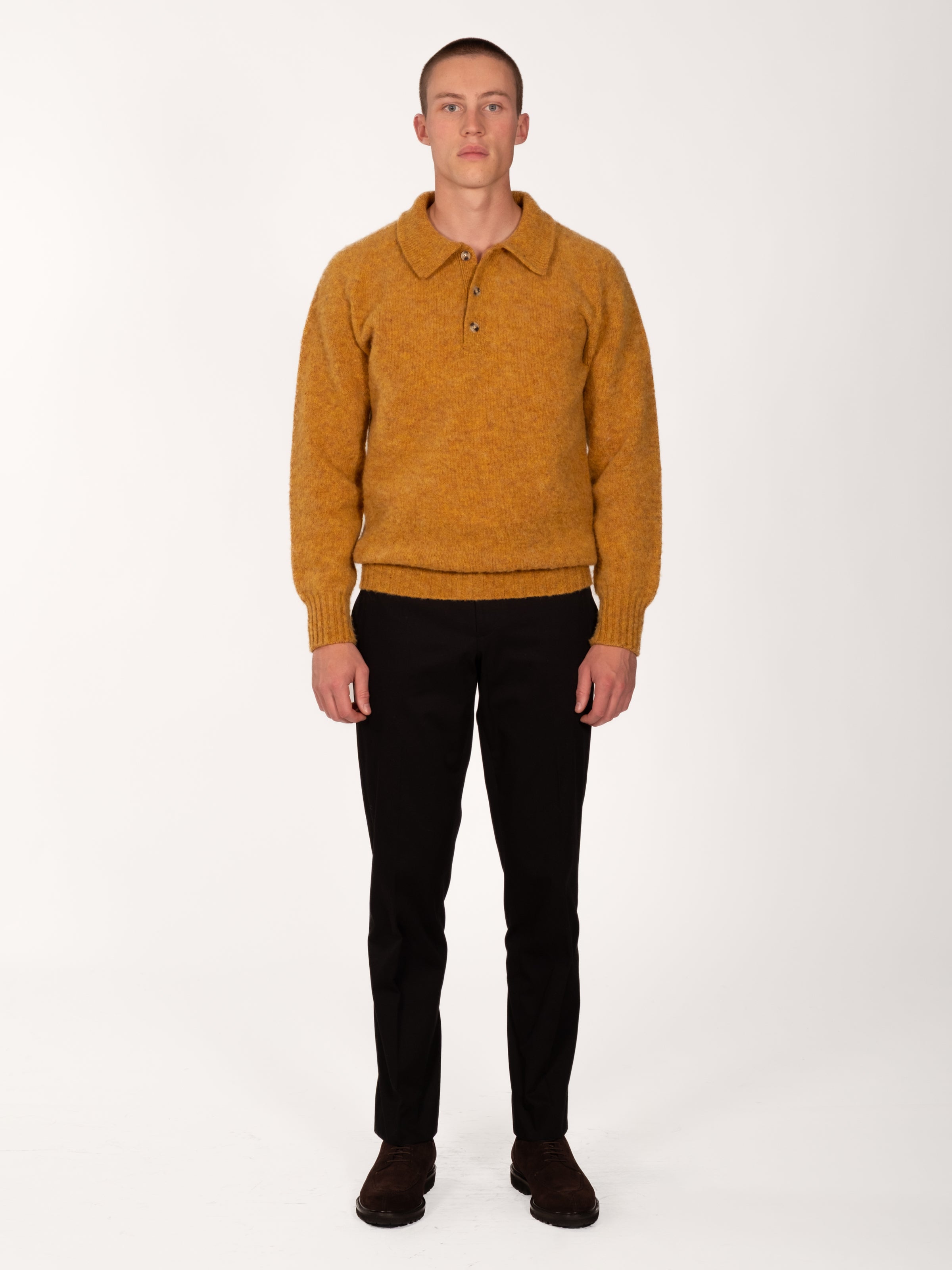 Heavy Gauge Shetland Polo - Cumin