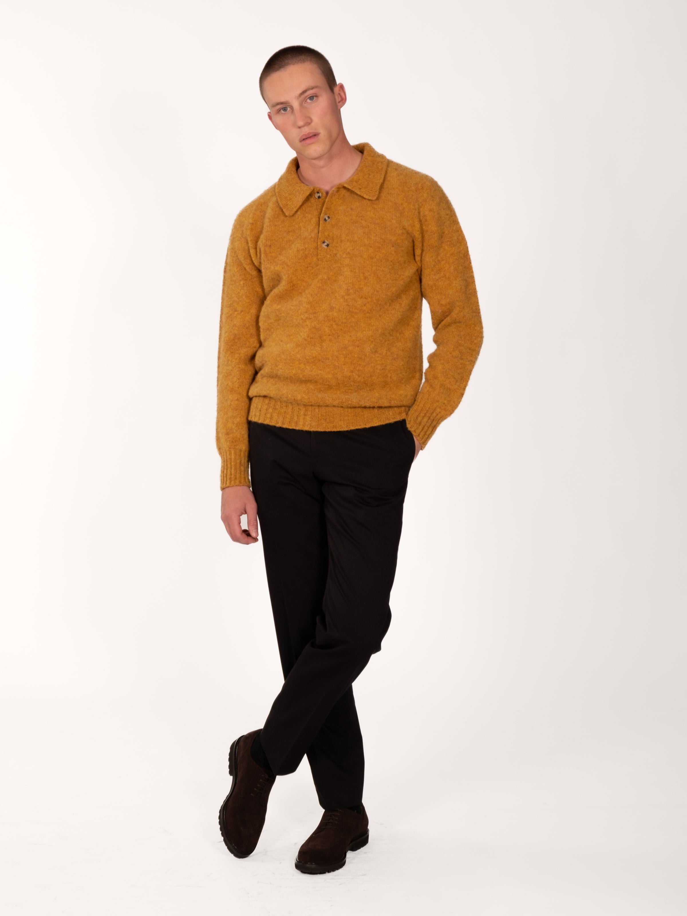 Heavy Gauge Shetland Polo - Cumin