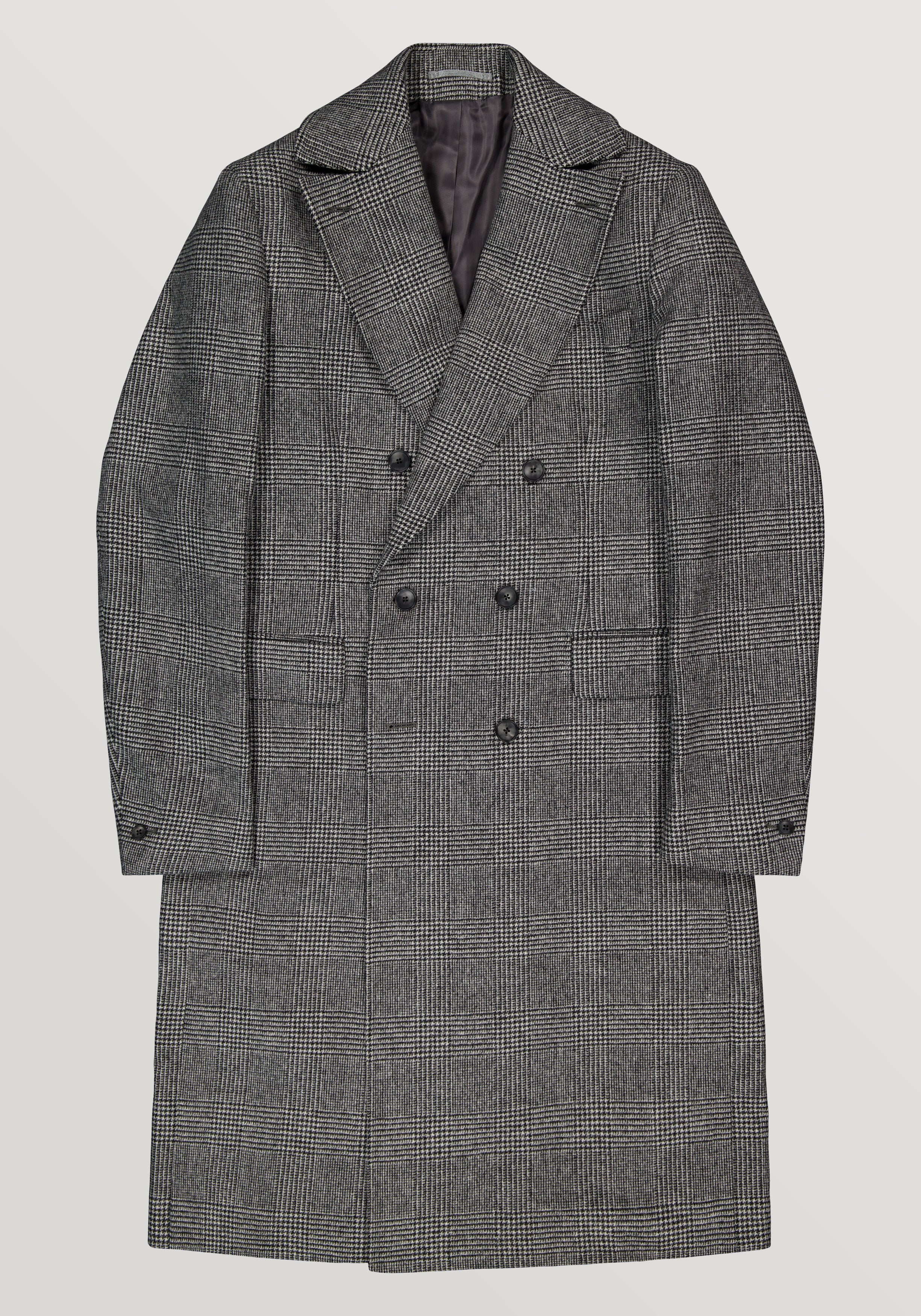 Double-Breasted Overcoat - Ecru & Black Glen Plaid