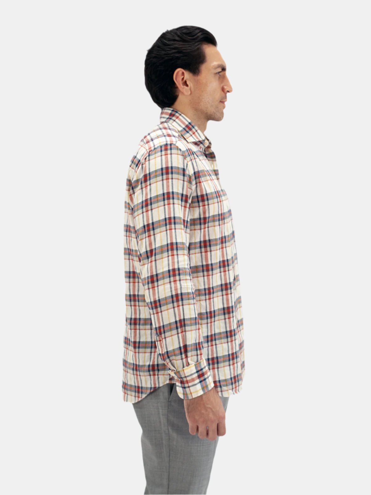 Ecru & Navy Madras Spread Collar Shirt