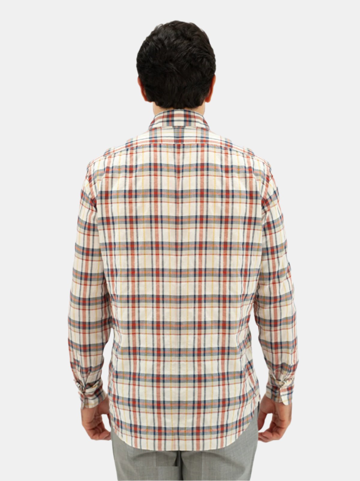 Ecru & Navy Madras Spread Collar Shirt