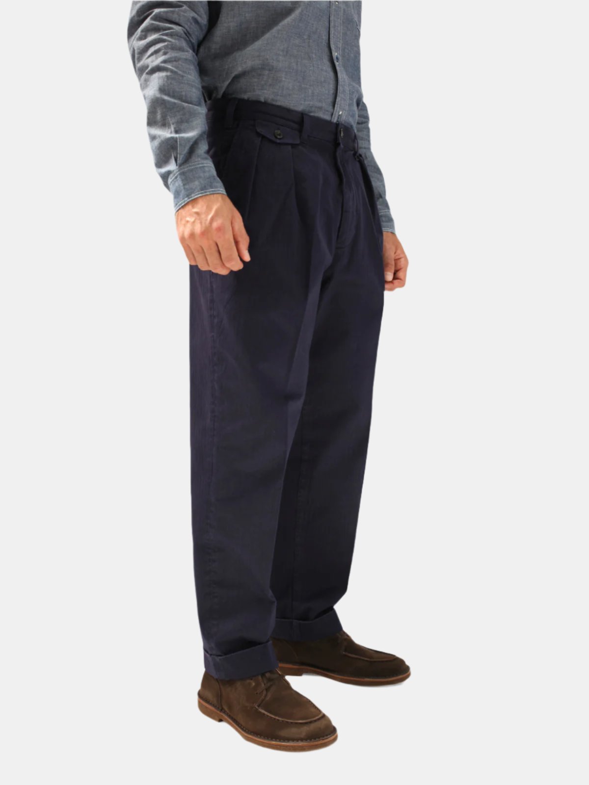 Fortela Pleated Seattle Trousers - Navy Herringbone