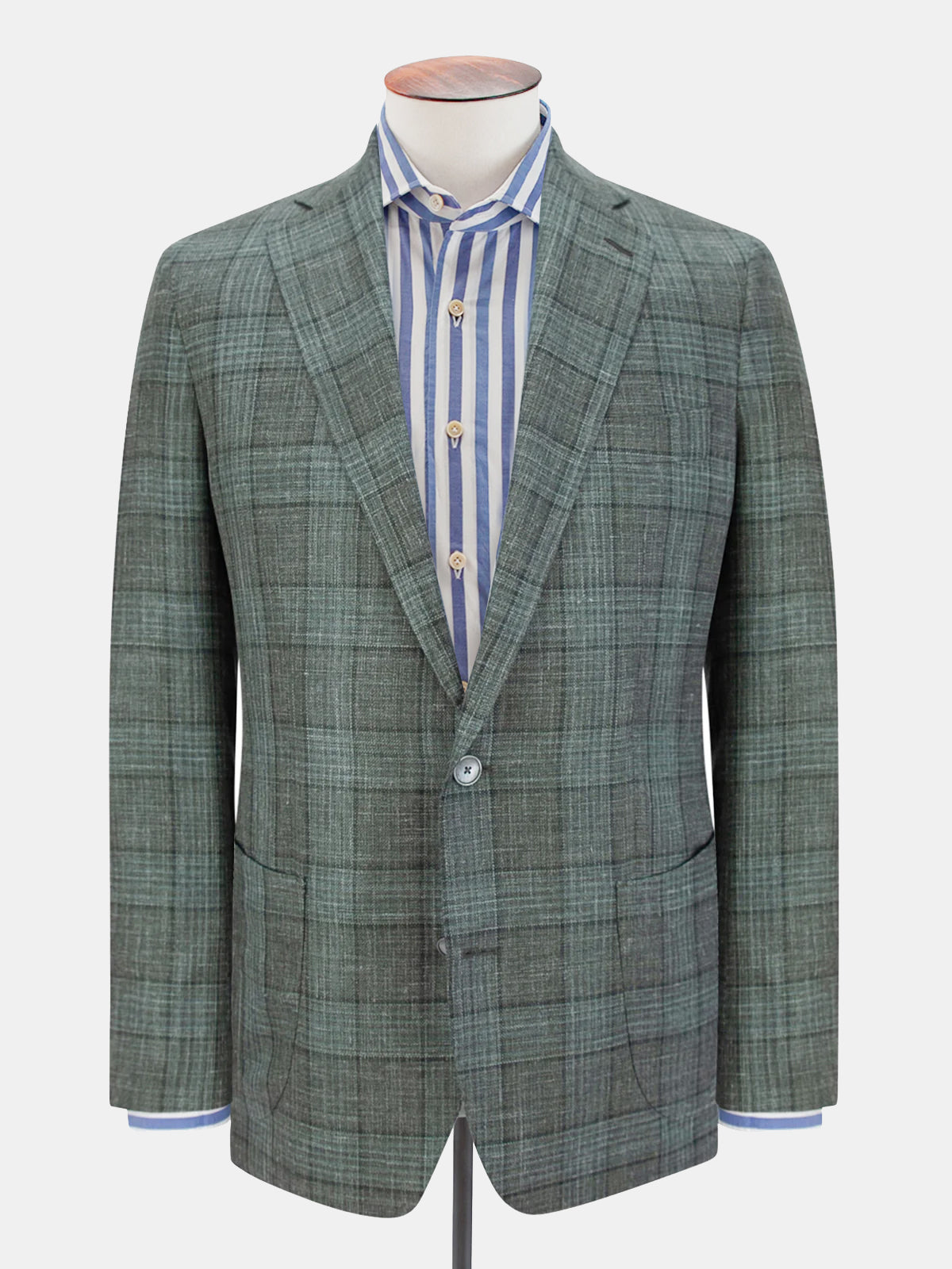 Lago Blazer Wool Silk & Linen - Check Mid Green