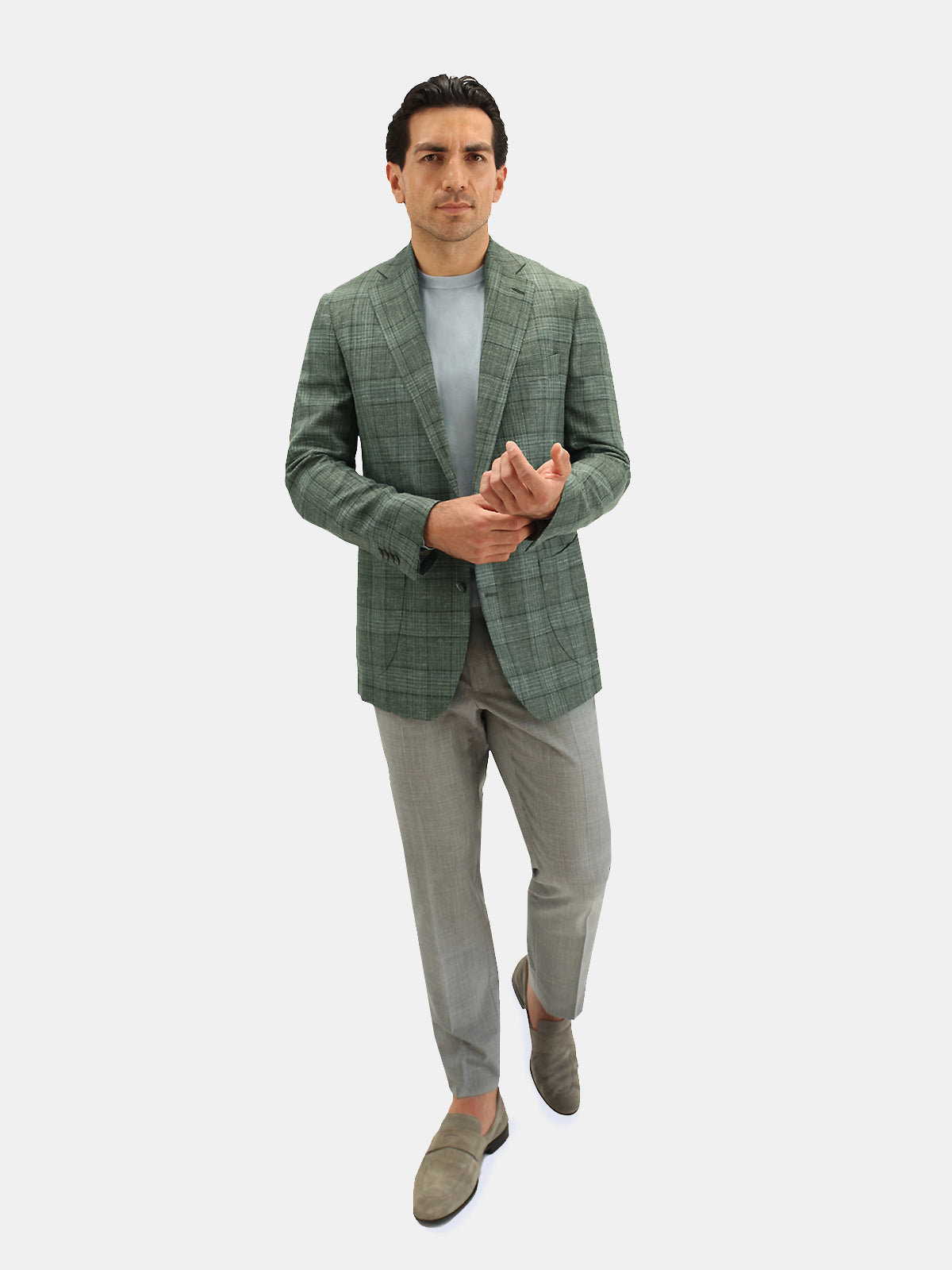Lago Blazer Wool Silk & Linen - Check Mid Green