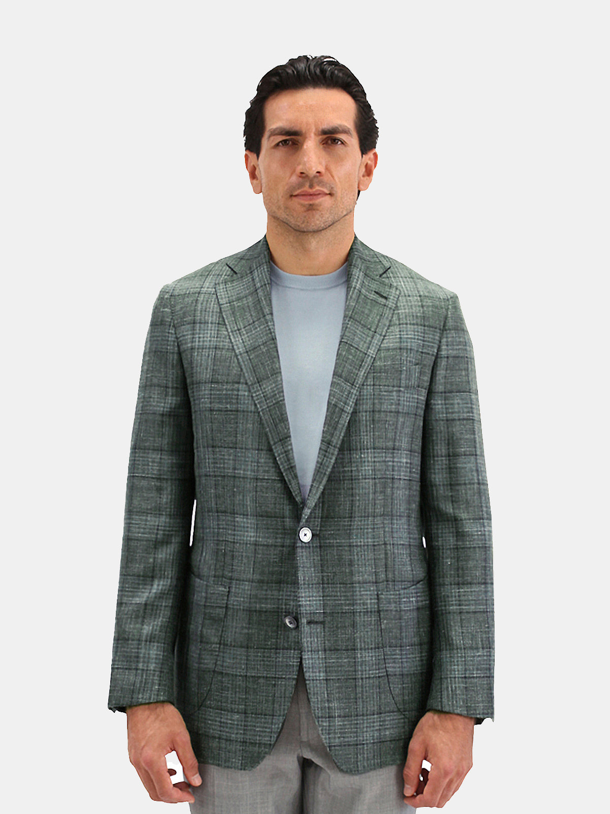 Lago Blazer Wool Silk & Linen - Check Mid Green