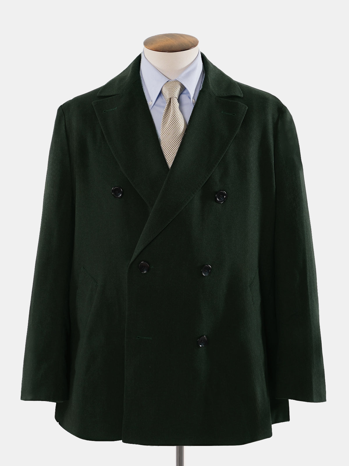Dark Green Double Breasted Wool Pea Coat - Production Sample