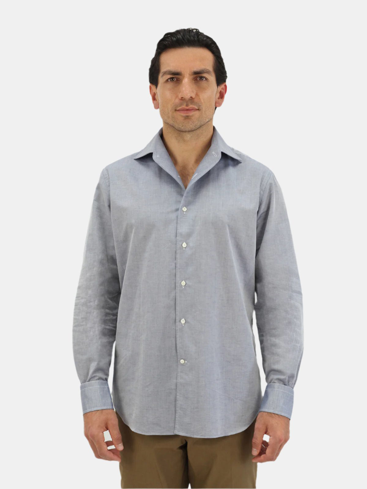 Chambray Long Sleeve Camp Collar Shirt - Grey