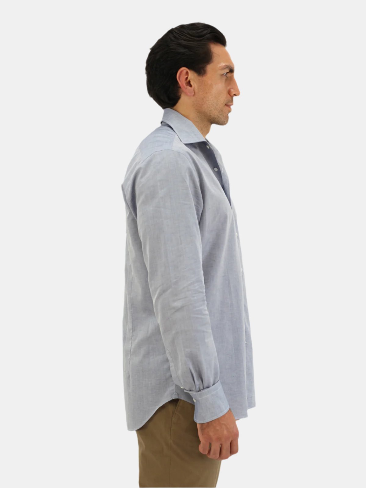 Chambray Long Sleeve Camp Collar Shirt - Grey