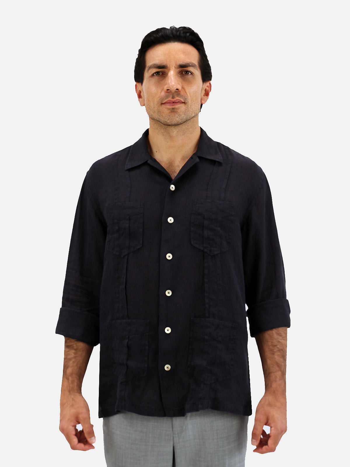 Linen Guayabera Shirt - Black  Lucky Last