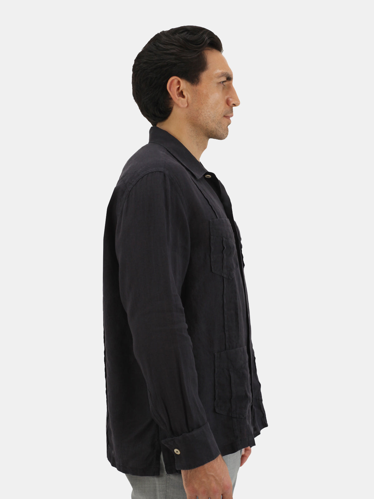 Linen Guayabera Shirt - Black  Lucky Last