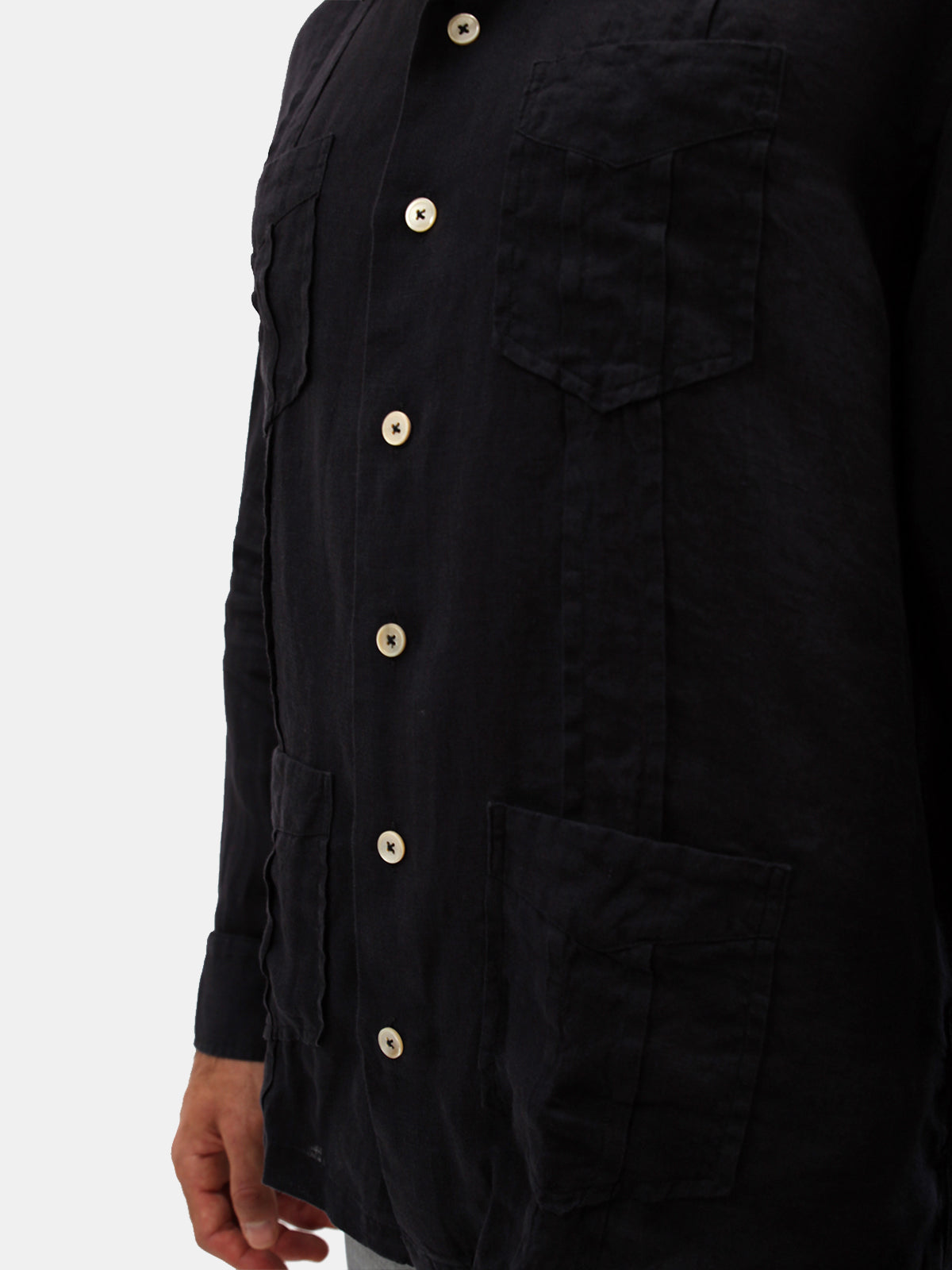 Linen Guayabera Shirt - Black  Lucky Last