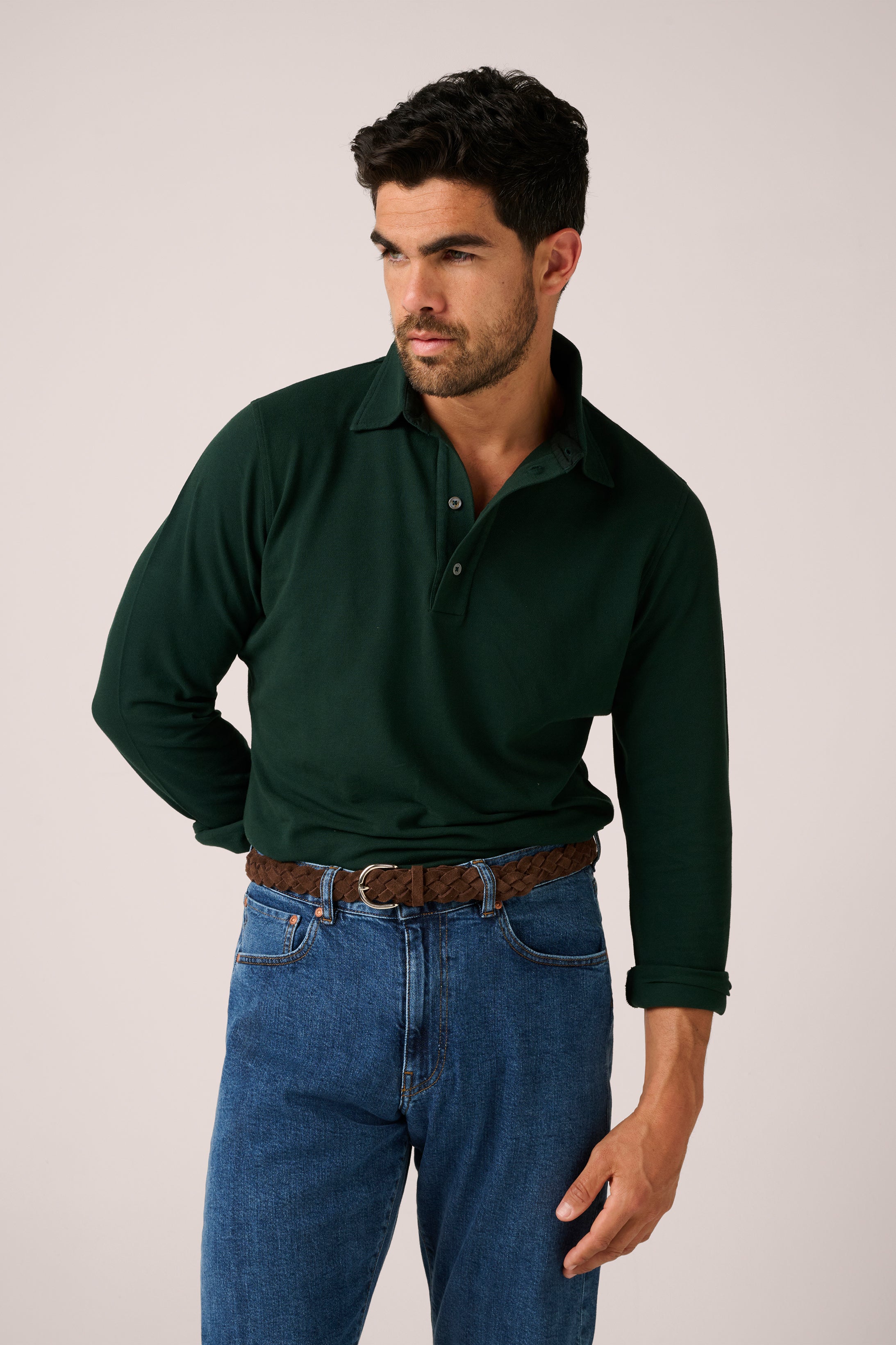 Christian Kimber Hastings Long-Sleeve Polo - Scarab Green