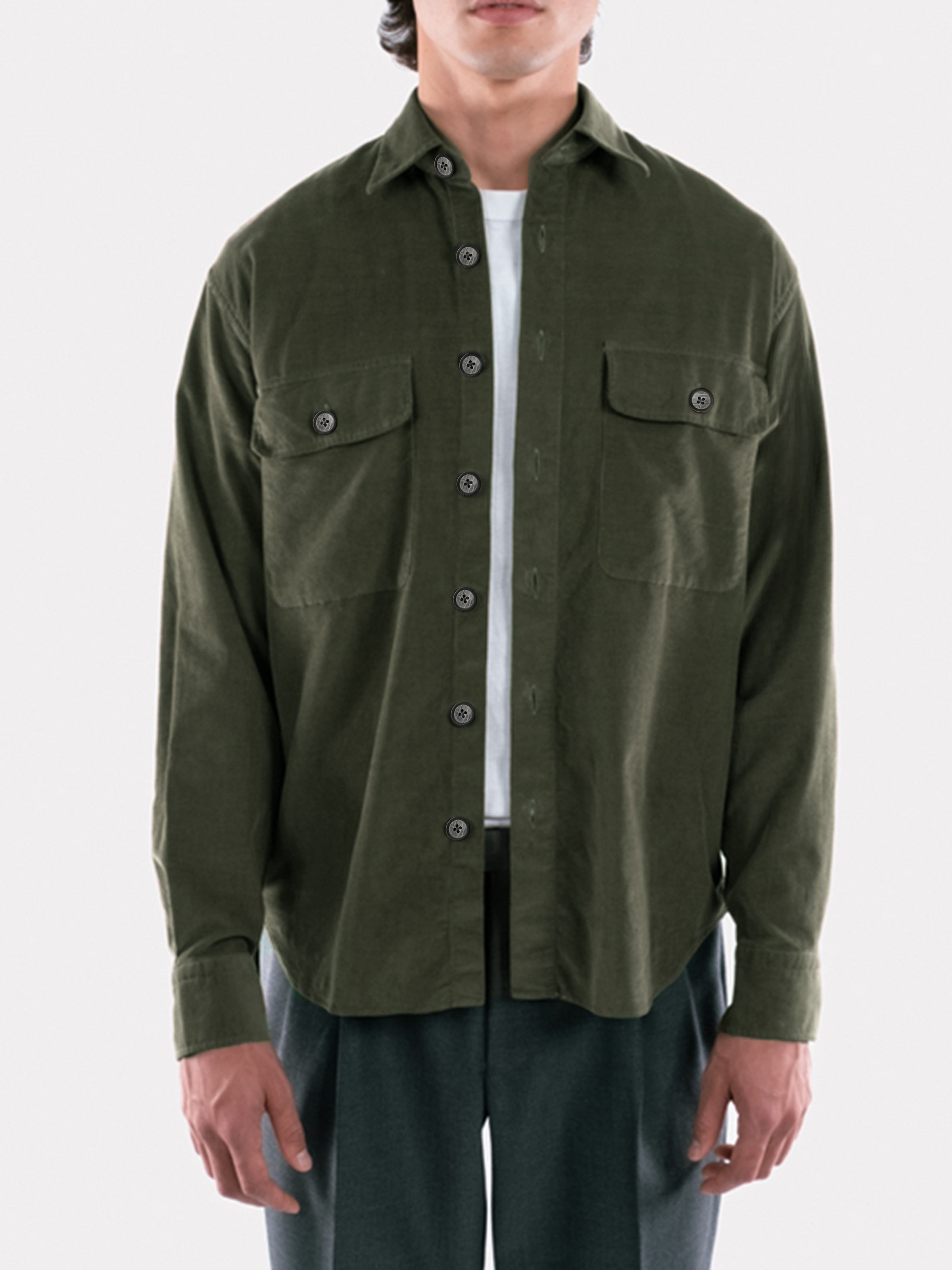 Olive Cotton Corduroy Tall Fit Overshirt - Lucky Last