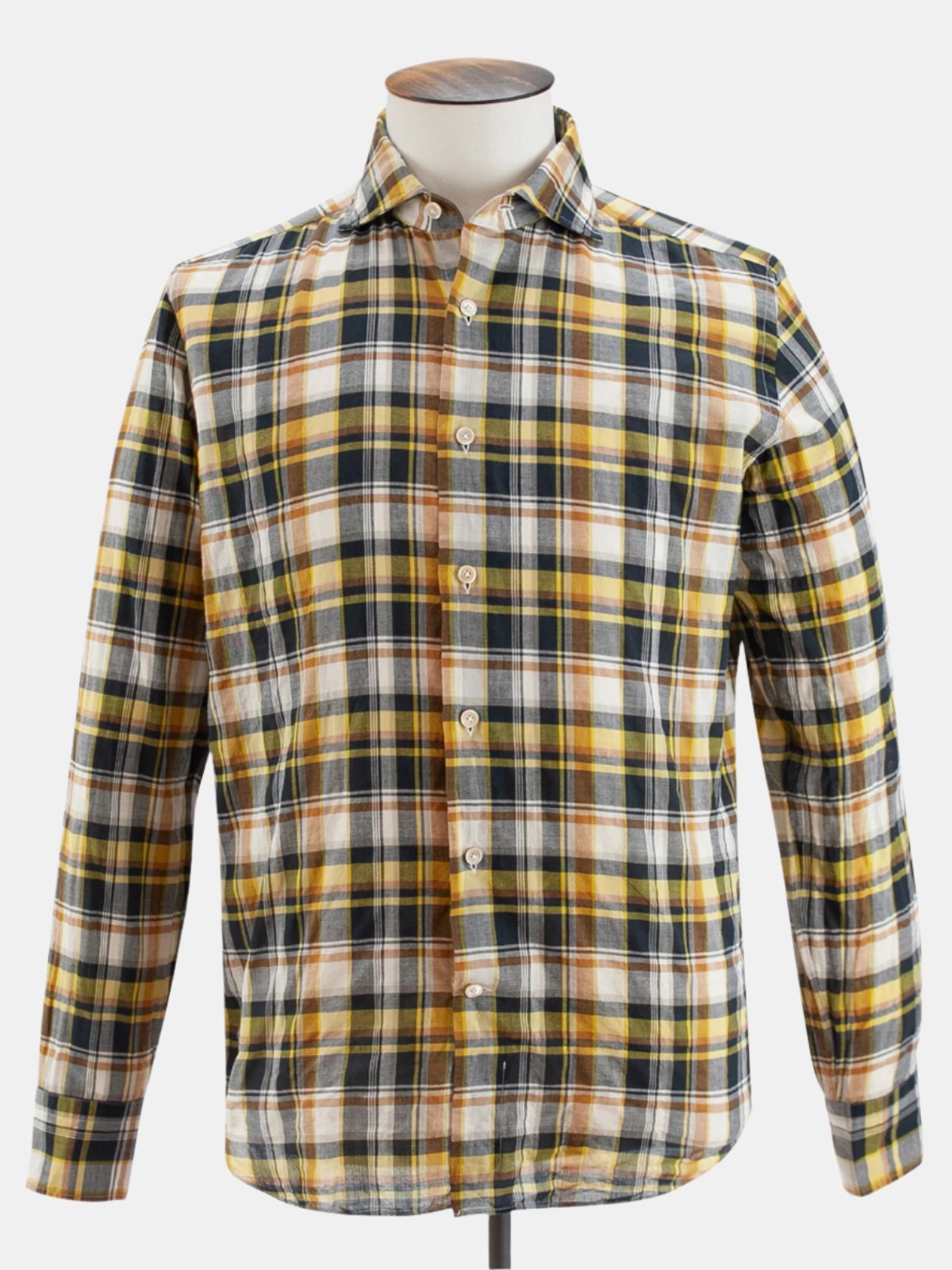 Spread Collar Shirt - Black & Yellow Madras