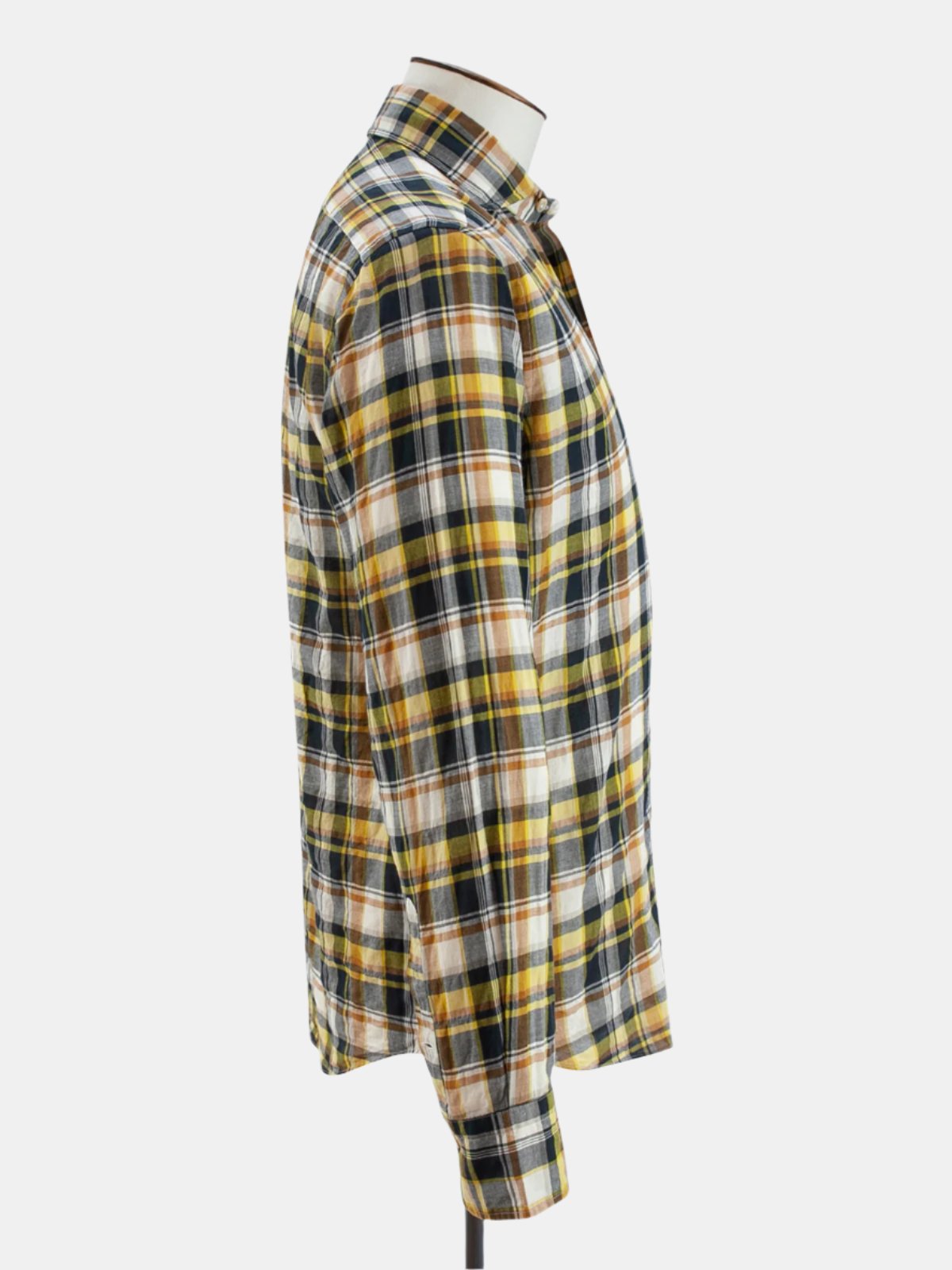Spread Collar Shirt - Black & Yellow Madras