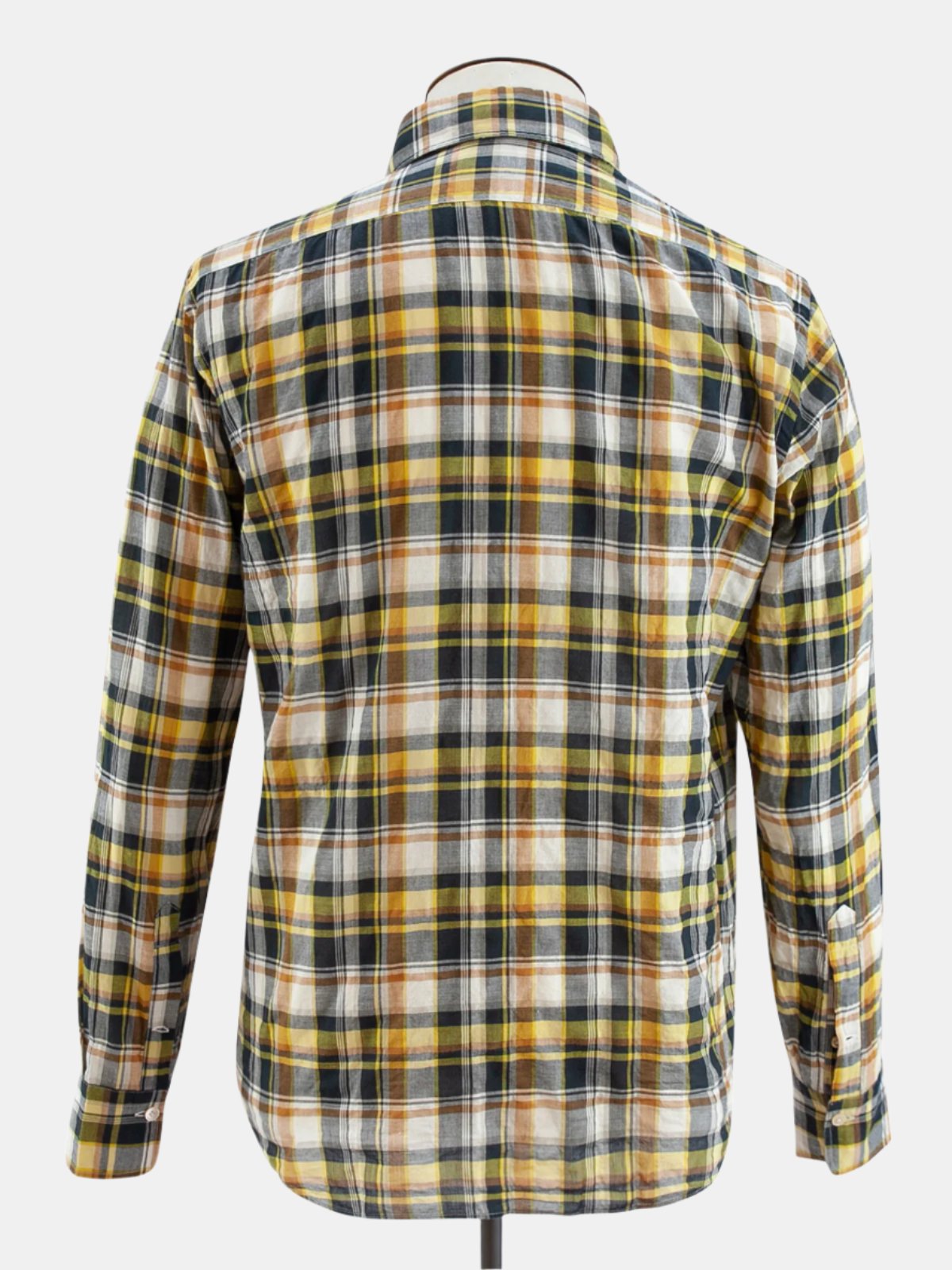 Spread Collar Shirt - Black & Yellow Madras