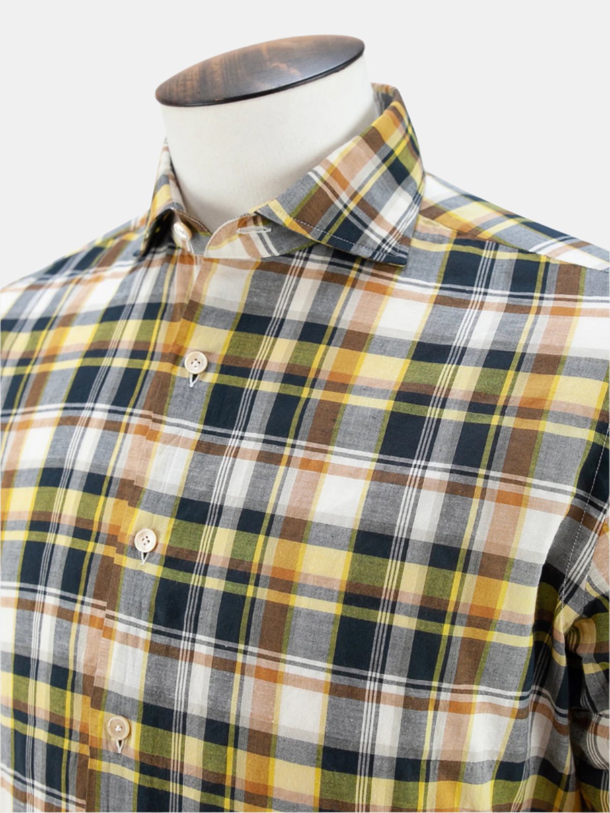 Spread Collar Shirt - Black & Yellow Madras