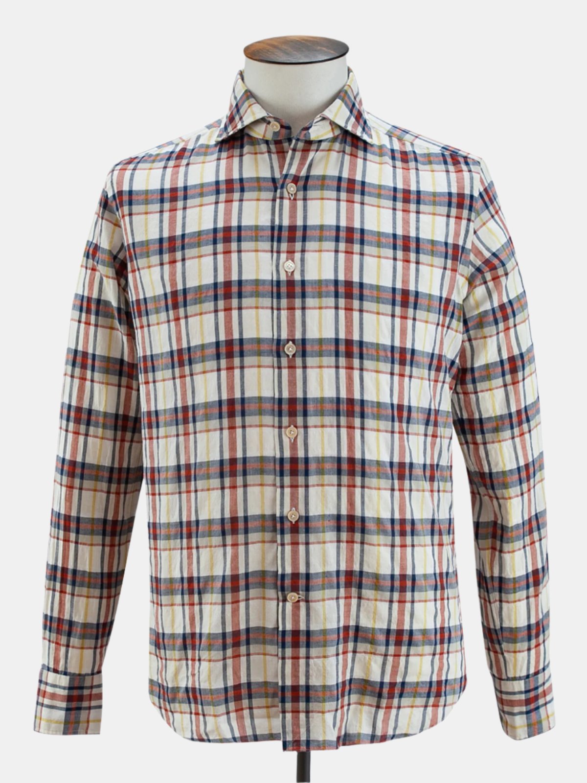 Ecru & Navy Madras Spread Collar Shirt