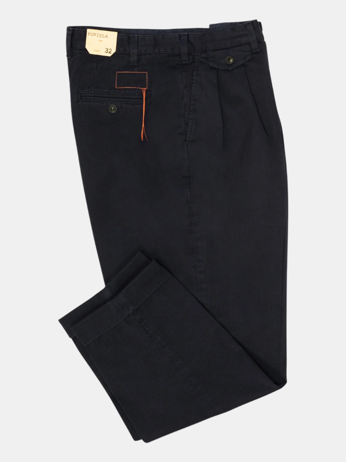 Fortela Pleated Seattle Trousers - Navy Herringbone