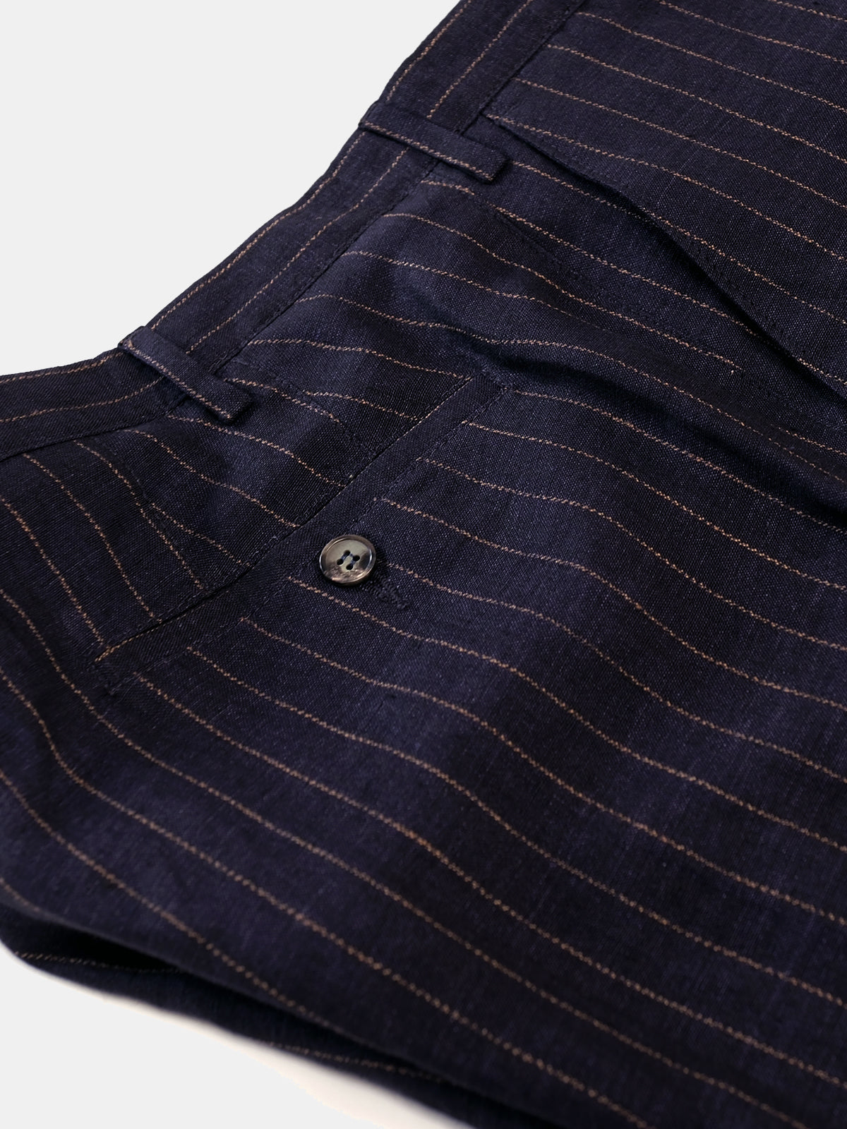 Fermo Shorts - Navy Linen Chalk Stripe - Lucky Last