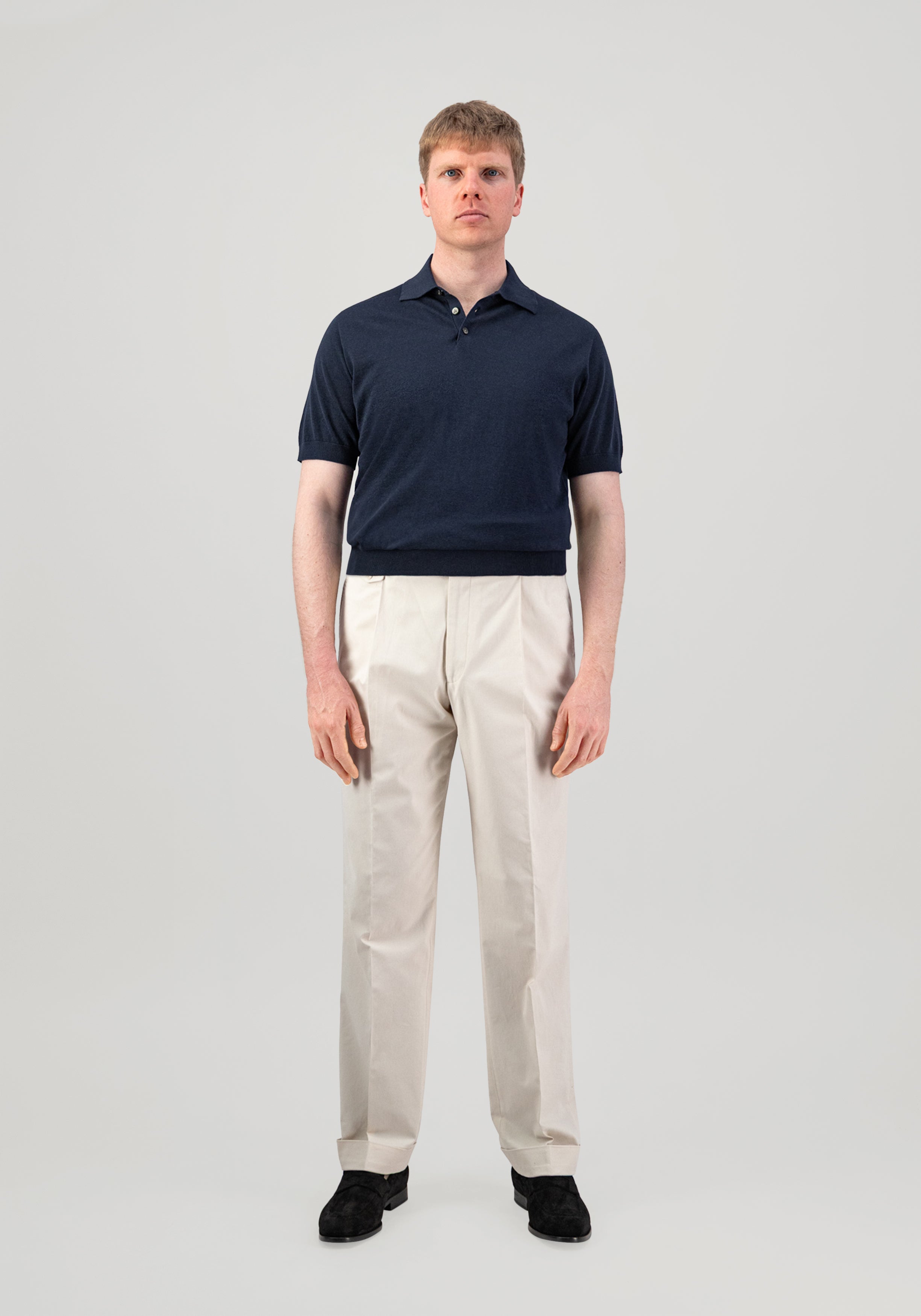 Lightweight Cotton Silk Polo - Navy