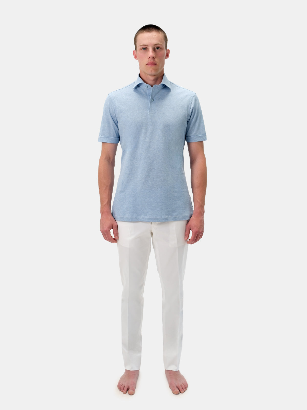 Ponza Polo - Cornflower Melange Pique Cotton