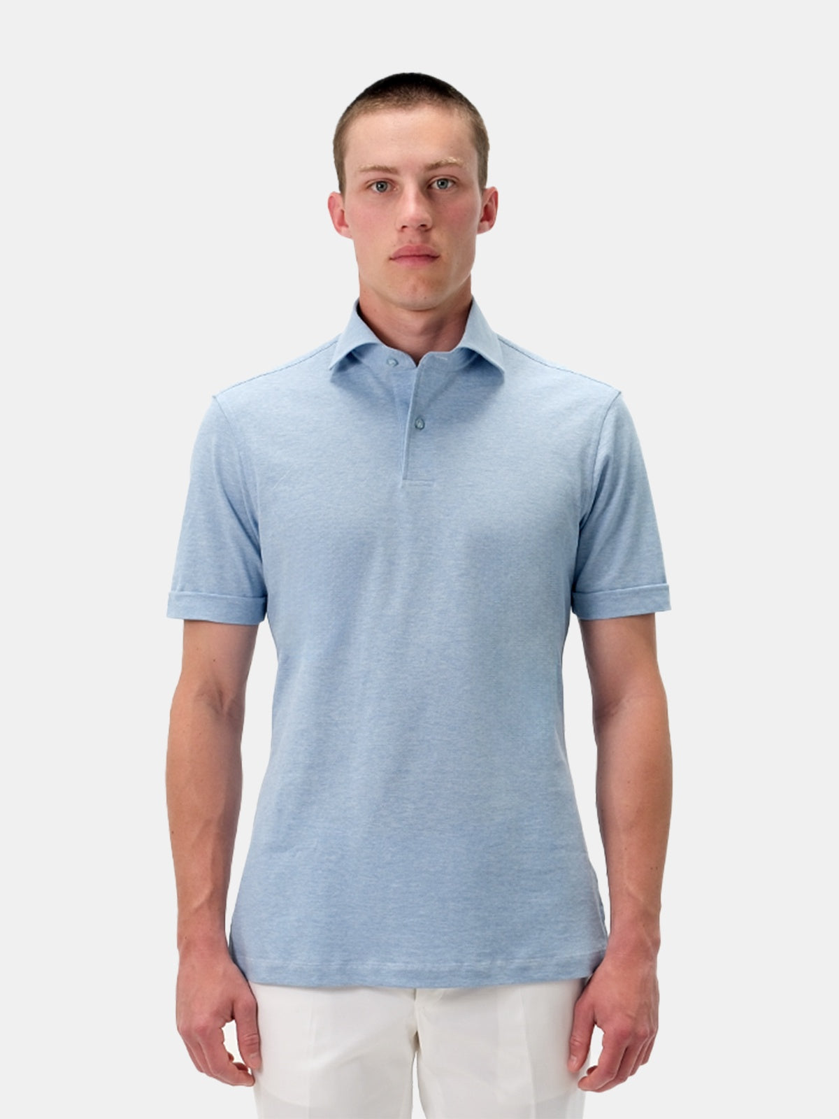 Ponza Polo - Cornflower Melange Pique Cotton
