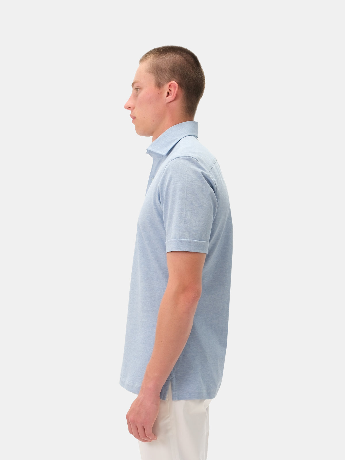 Ponza Polo - Cornflower Melange Pique Cotton