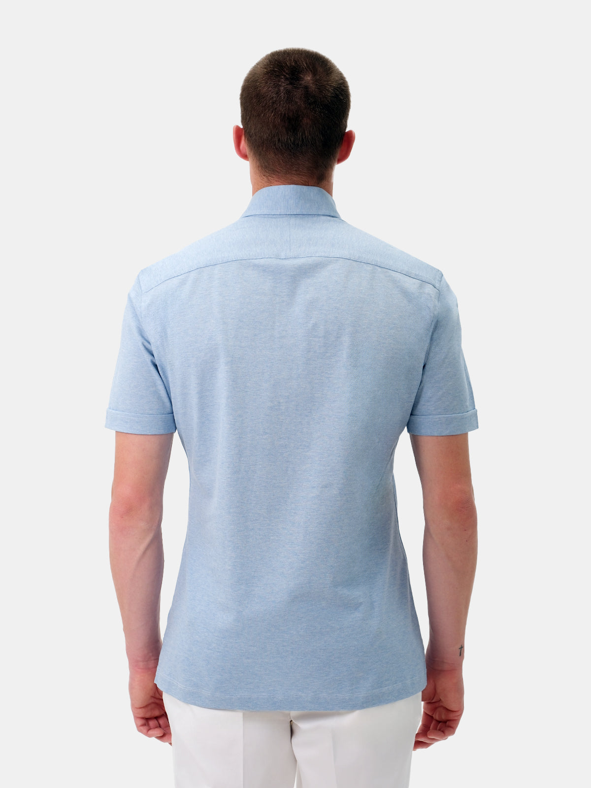 Ponza Polo - Cornflower Melange Pique Cotton