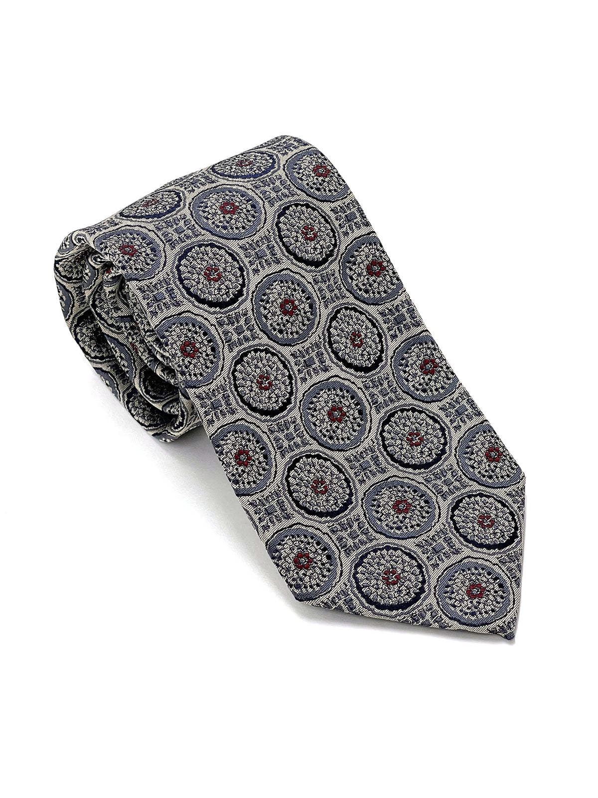 Jacquard with a Burgundy Highlight Tie - Light Metallic