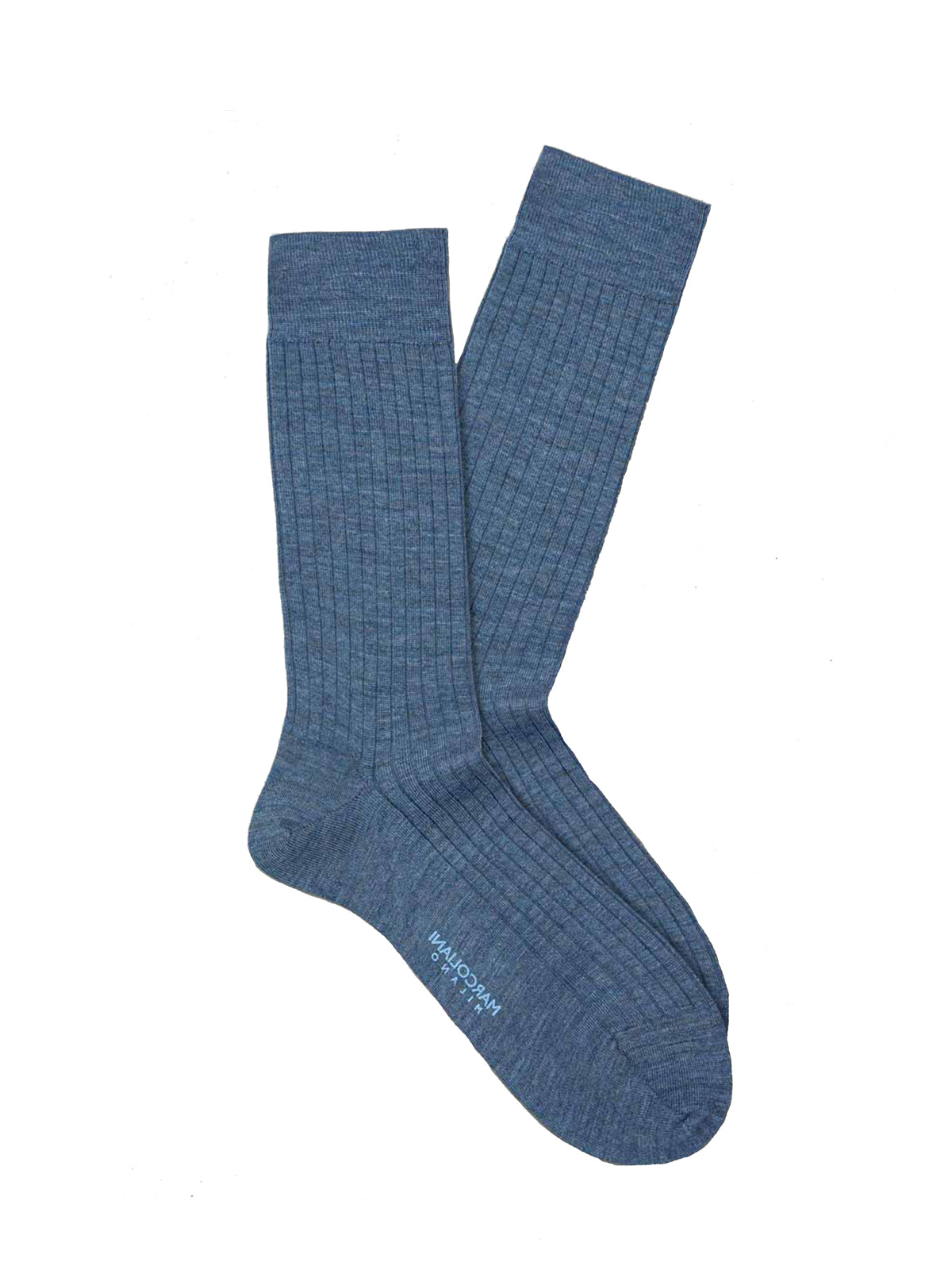 Marcoliani Ribbed Extrafine Merino Wool Calf Height Socks - Denim