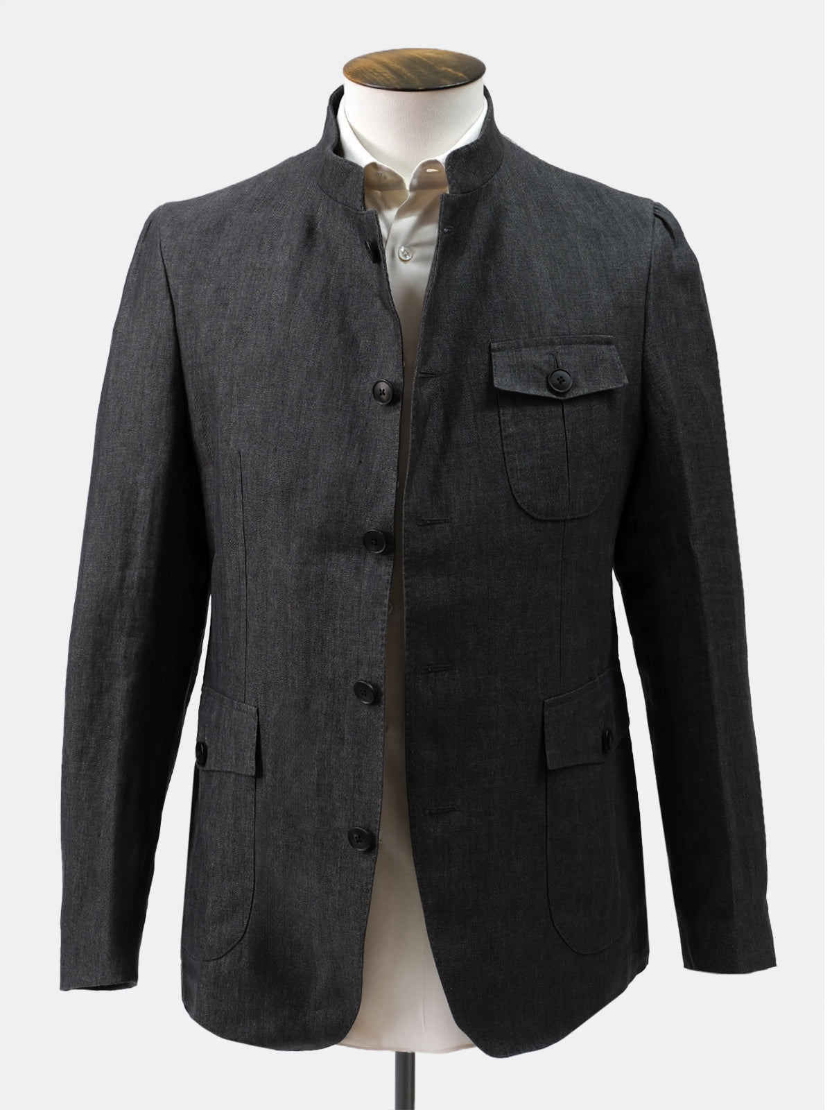 Mandarin Collar Grey Linen Blazer - LUCKY LAST