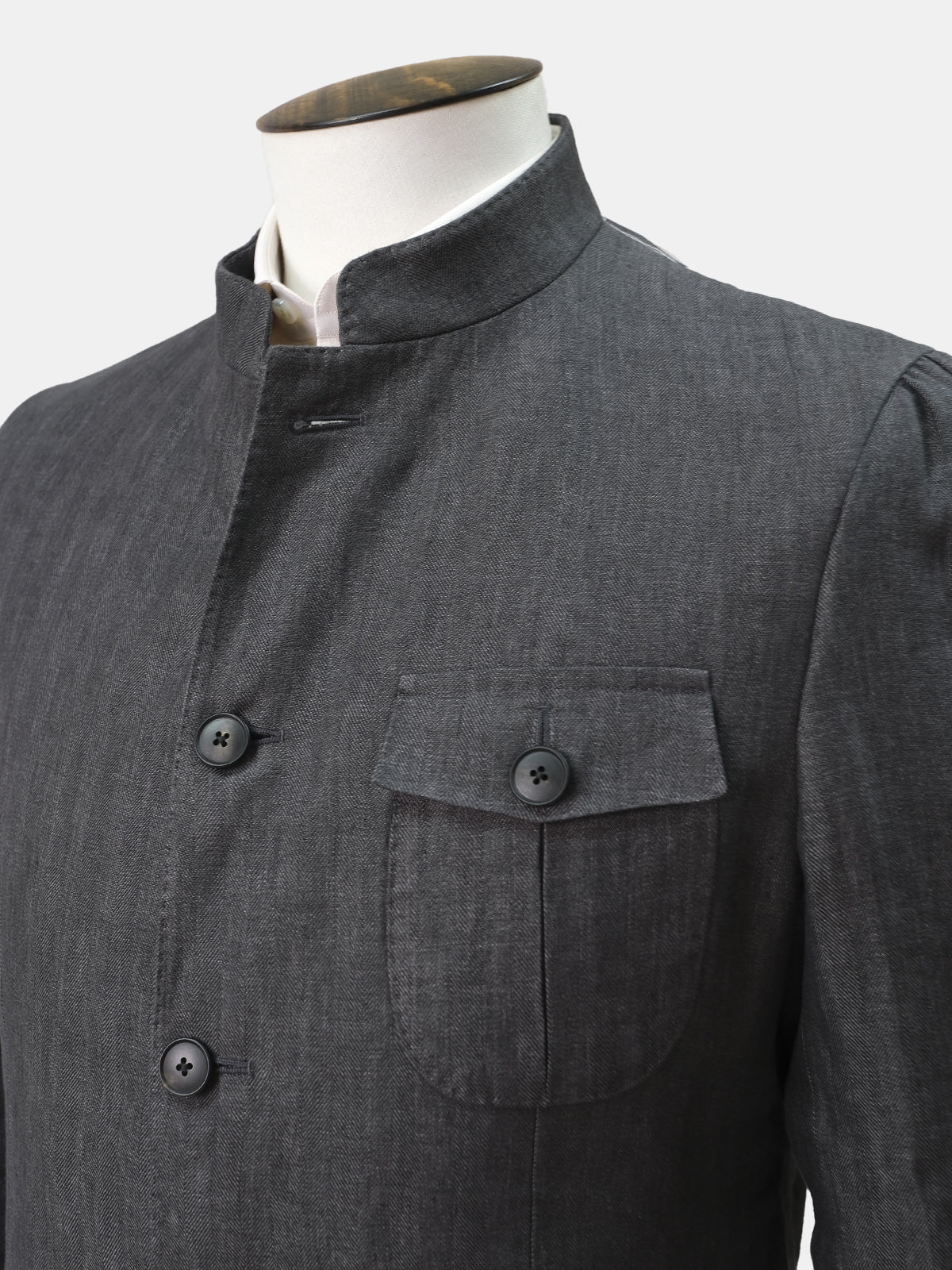 Mandarin Collar Grey Linen Blazer - LUCKY LAST