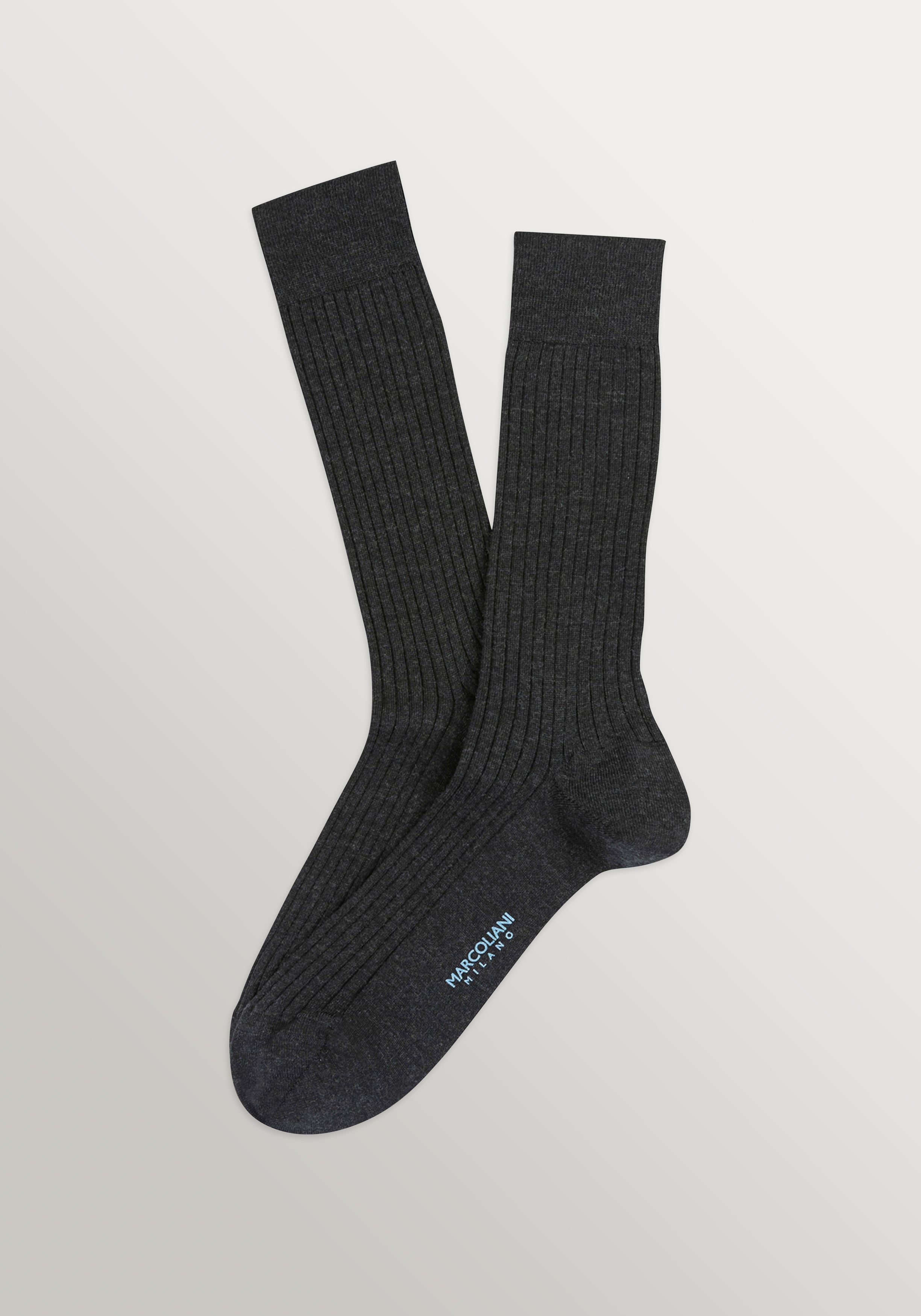 Marcoliani Mid Calf Extrafine Merino Dress Socks Large Size - Charcoal