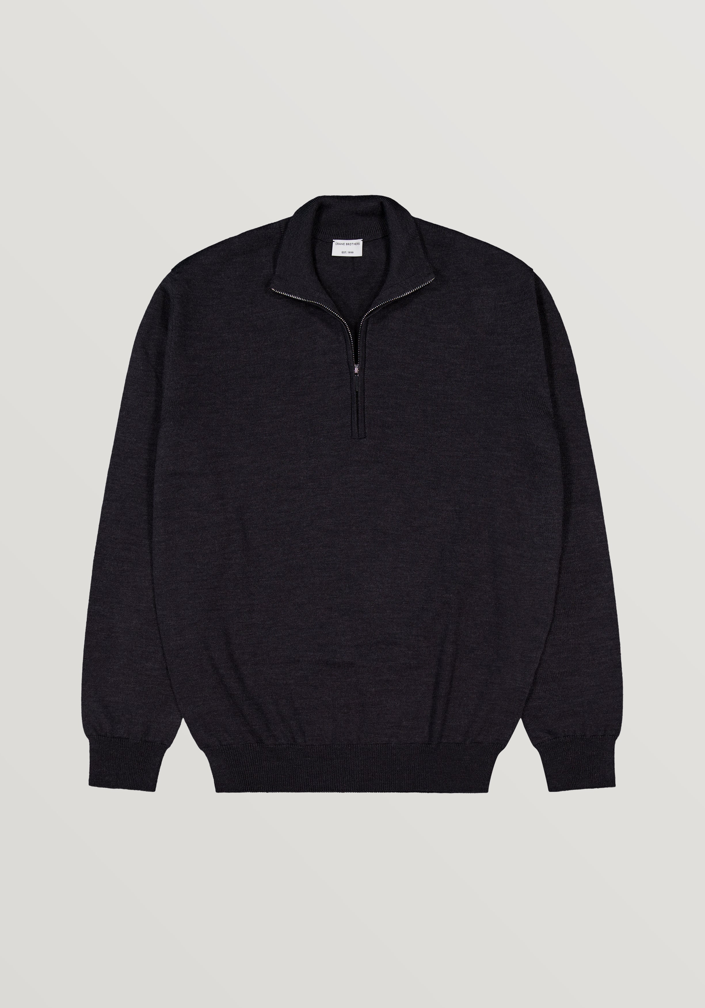 2 Ply Merino Half Zip Knit Sweater - Anthracite